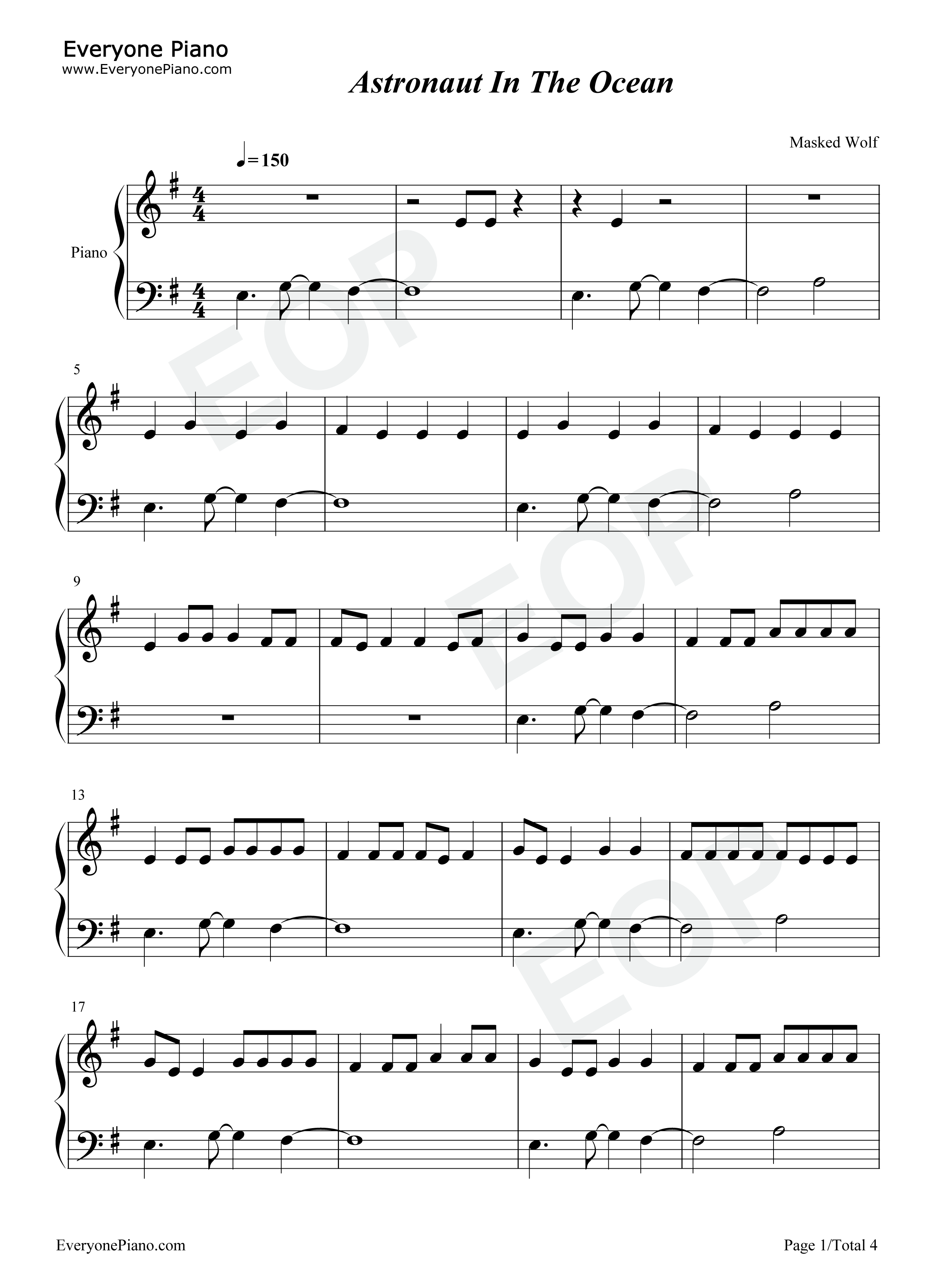 Astronaut_in_the_Ocean钢琴谱_Masked_Wolf