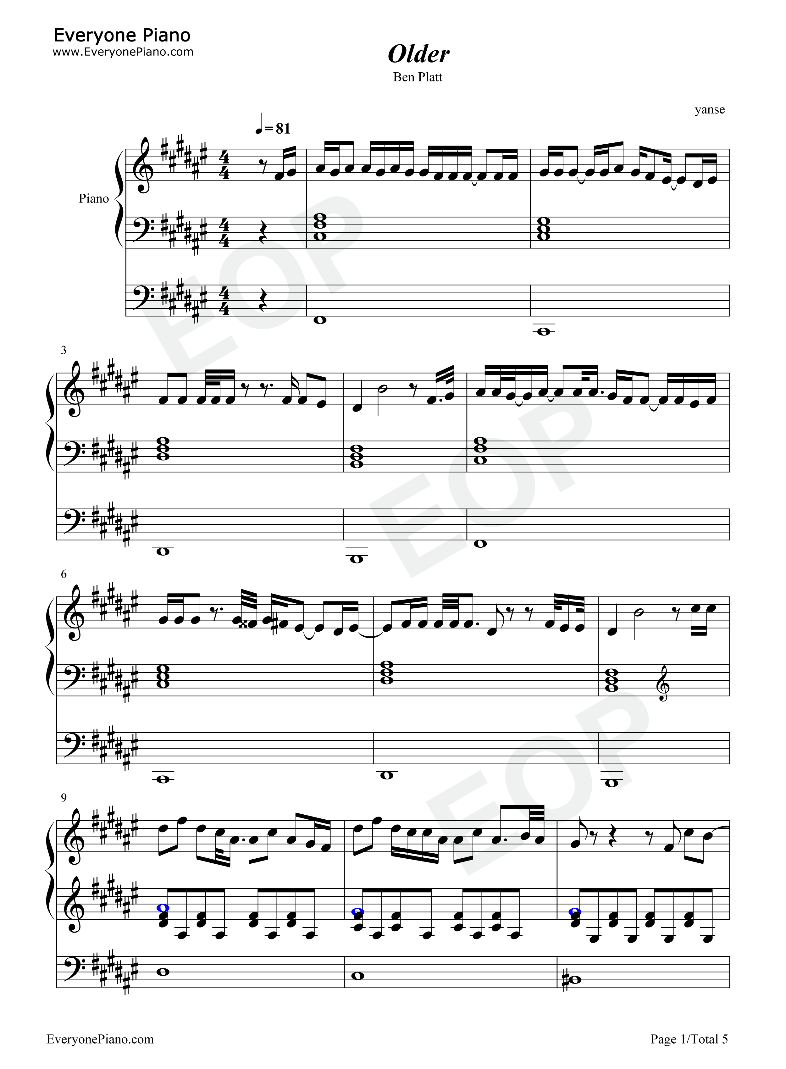 Older钢琴谱_Ben_Platt