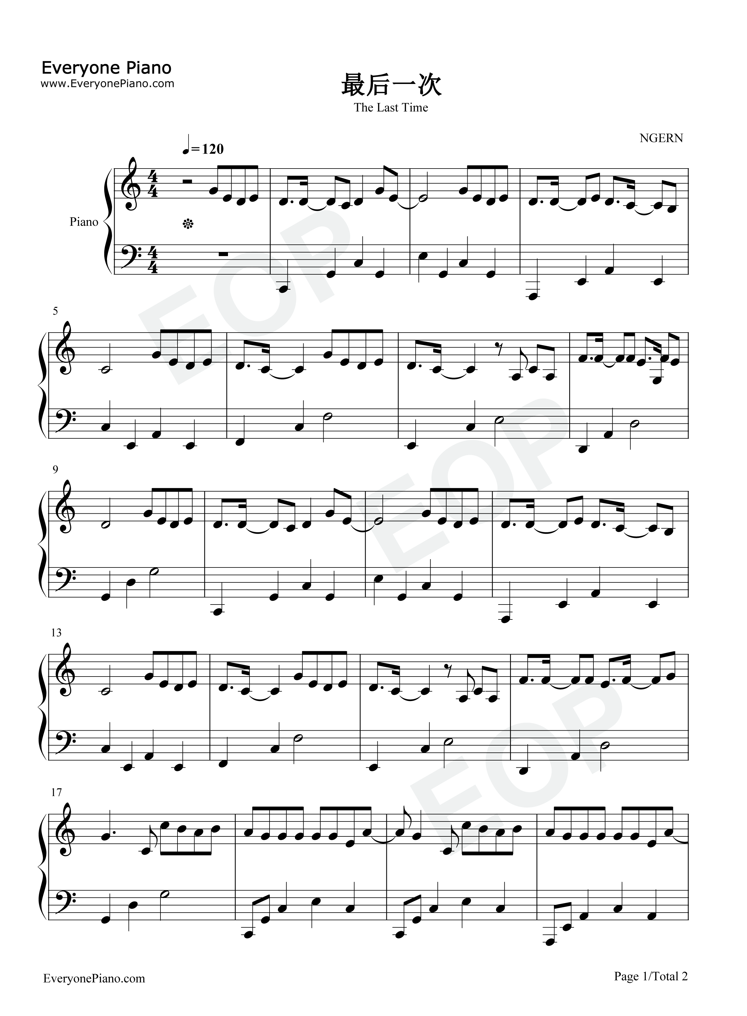 最后一次钢琴谱_郑秀文