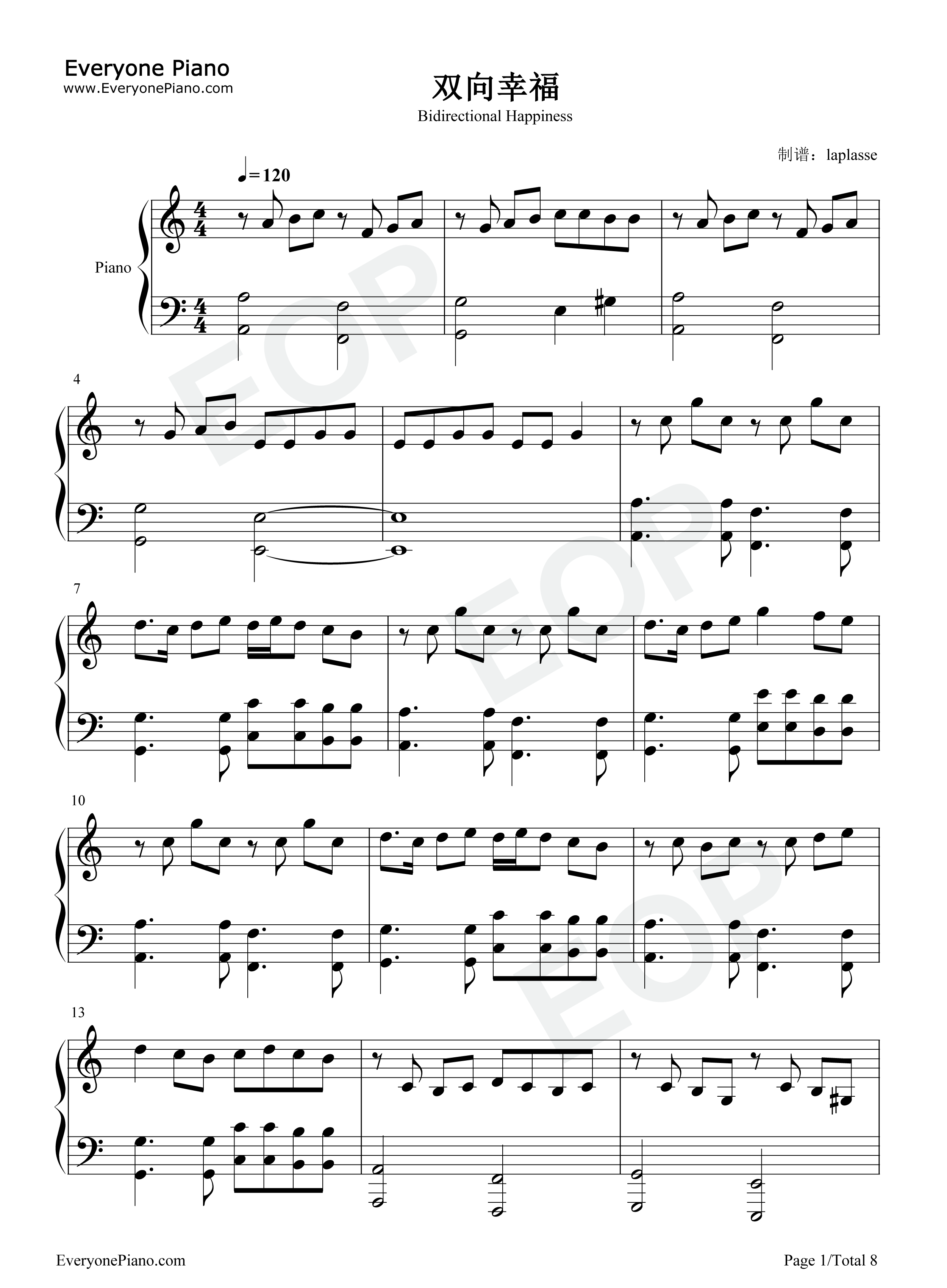 双向幸福钢琴谱_言和_洛天依
