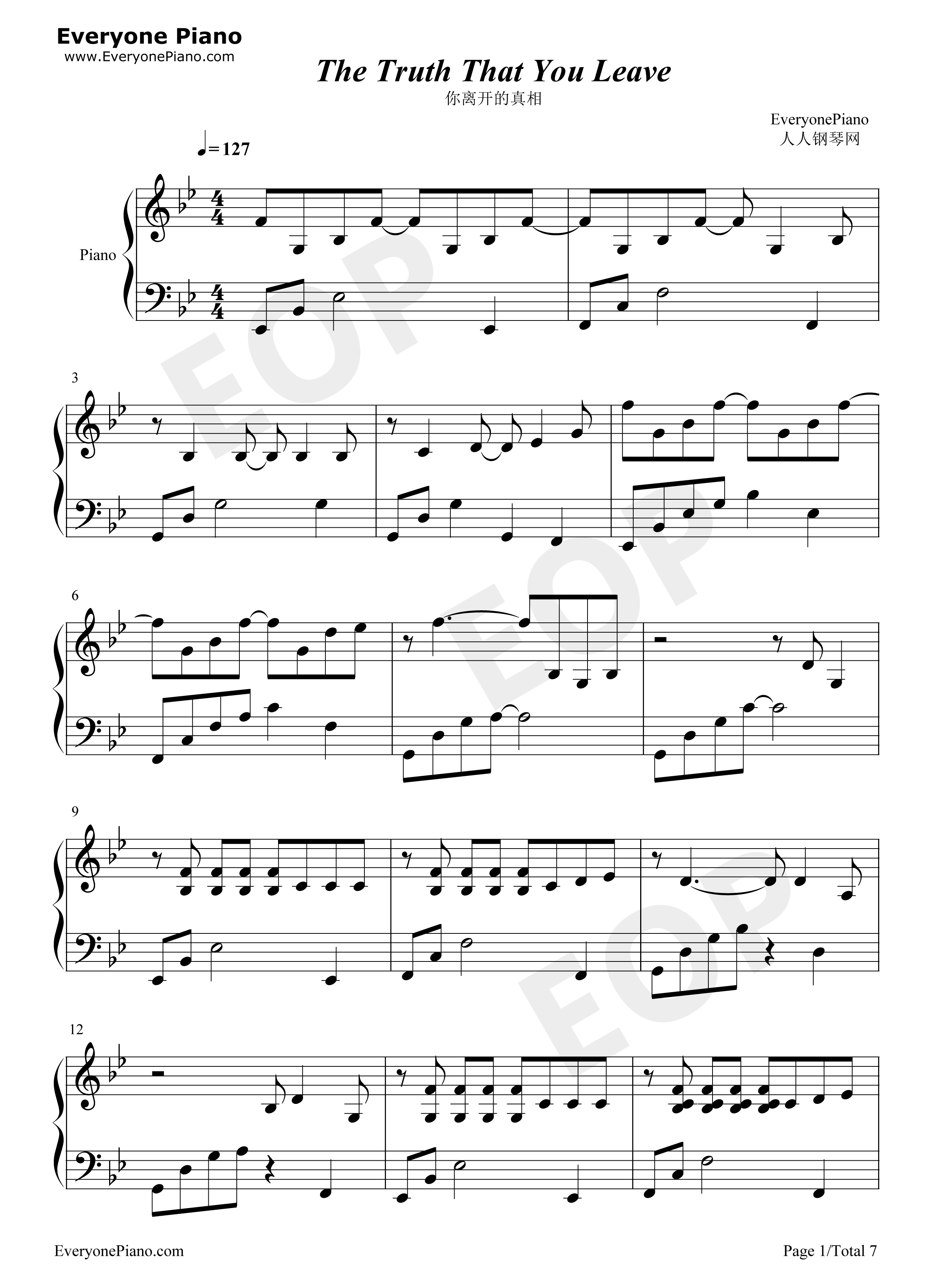 你离开的真相钢琴谱_Pianoboy__高志豪