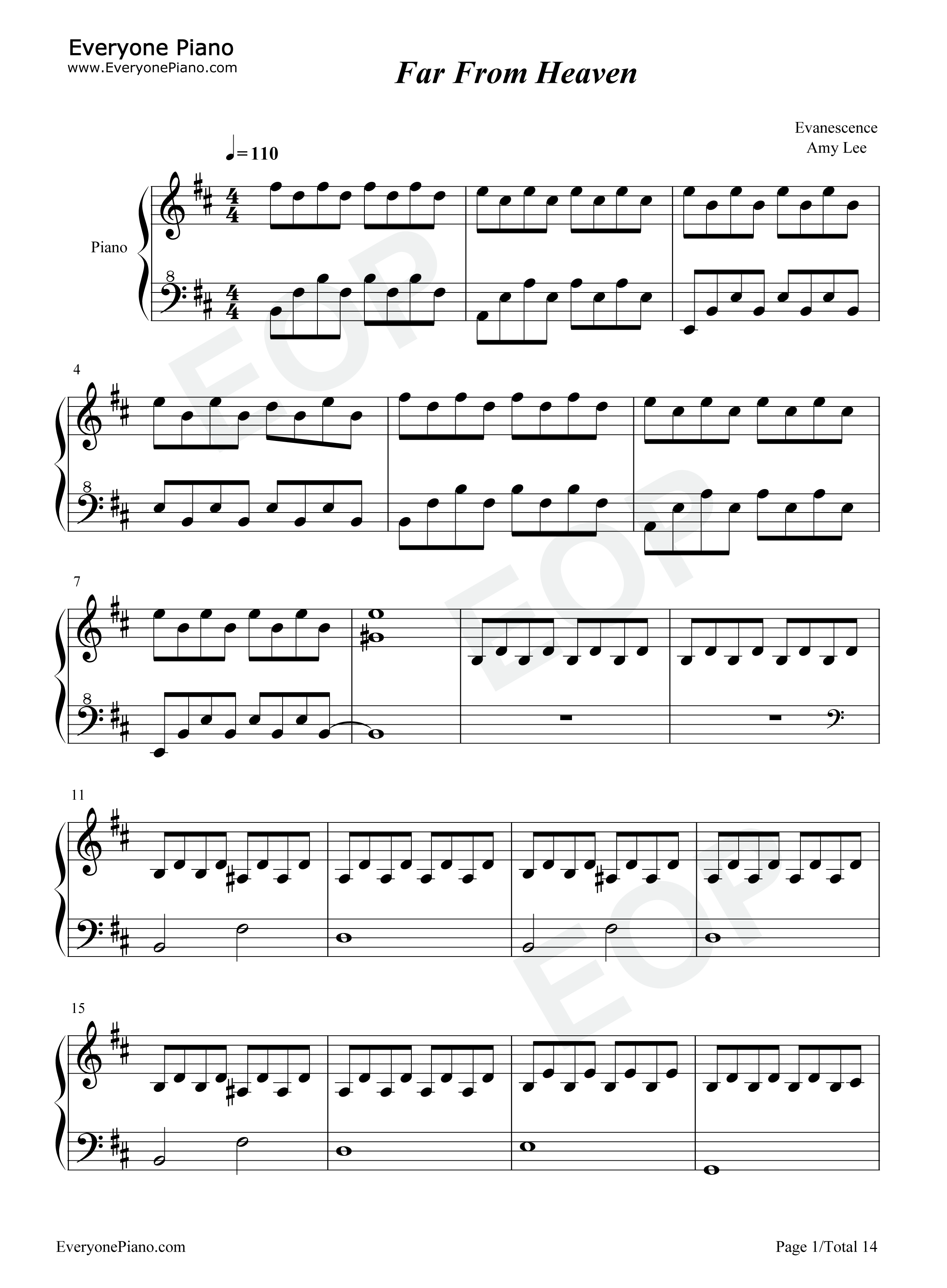 Far_From_Heaven钢琴谱_Evanescence