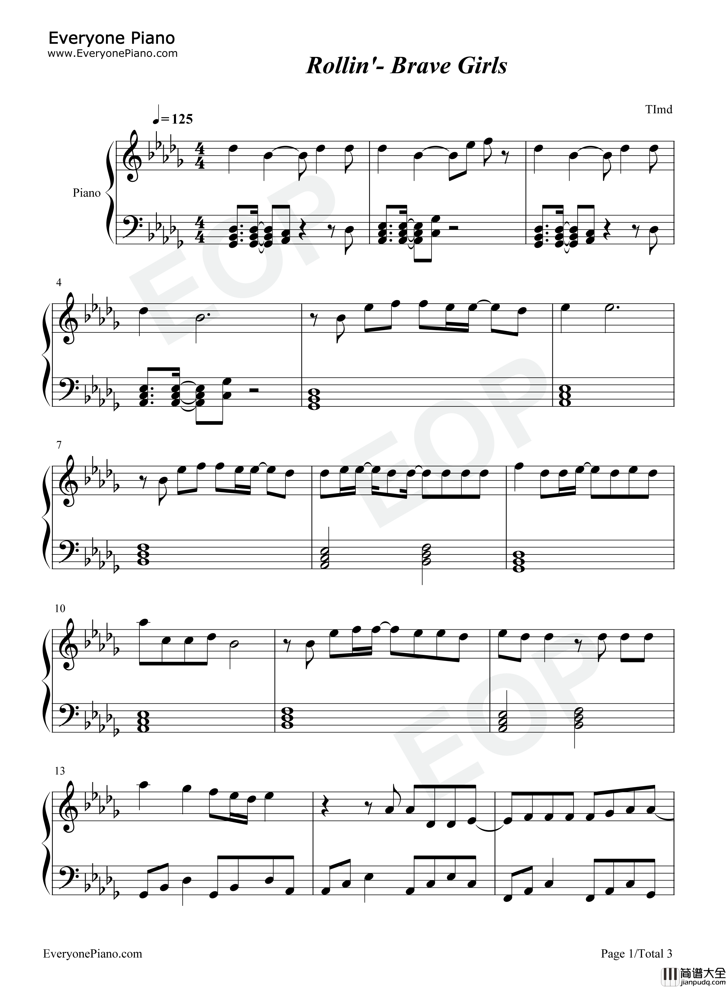 Rollin钢琴谱_Brave_Girls