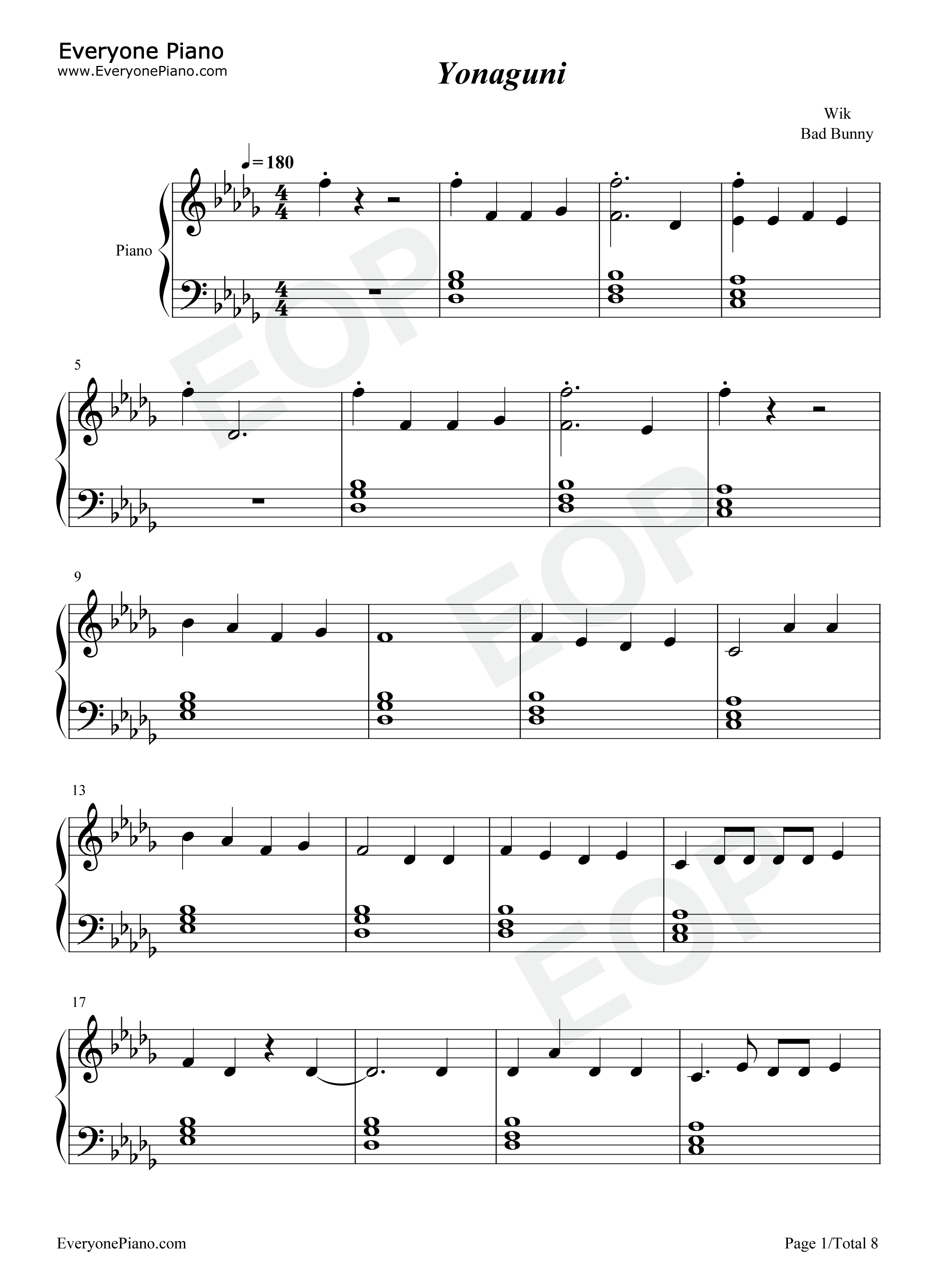Yonaguni钢琴谱_Bad_Bunny