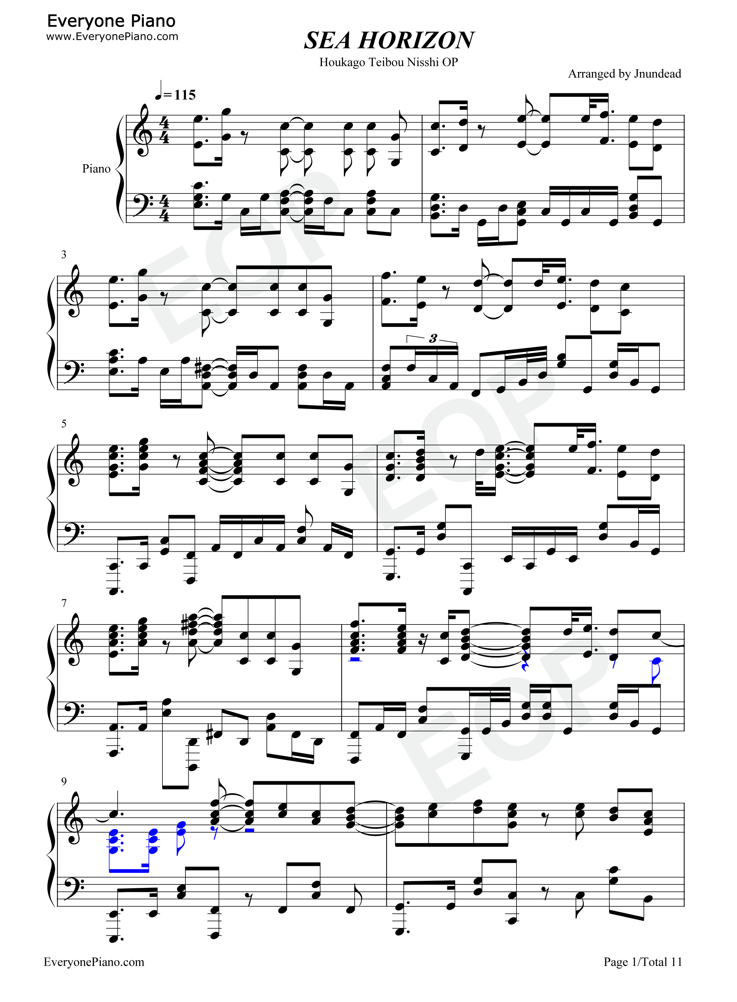 SEA_HORIZON钢琴谱_海野高中海堤社