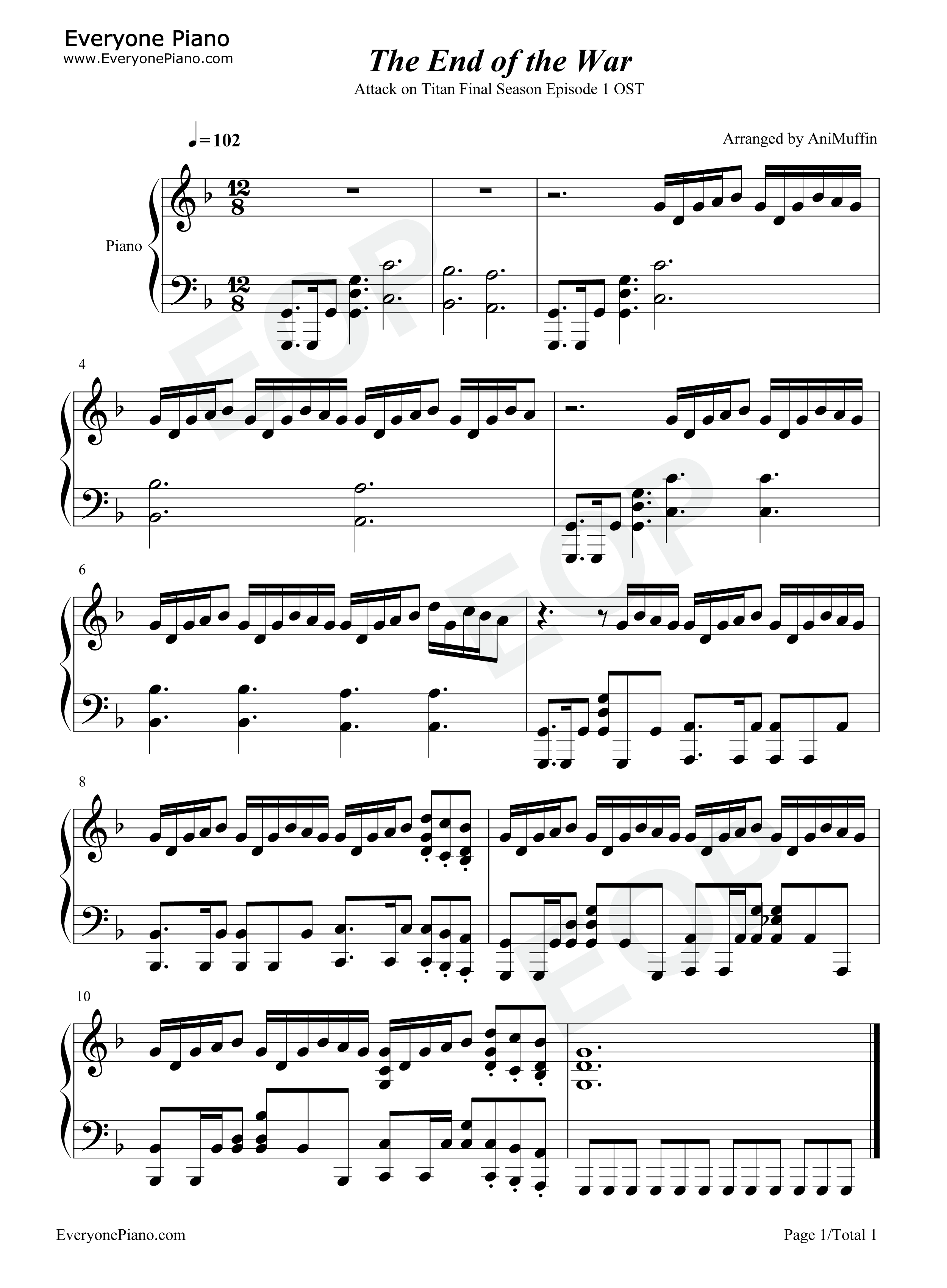 The_End_of_The_War钢琴谱_泽野弘之