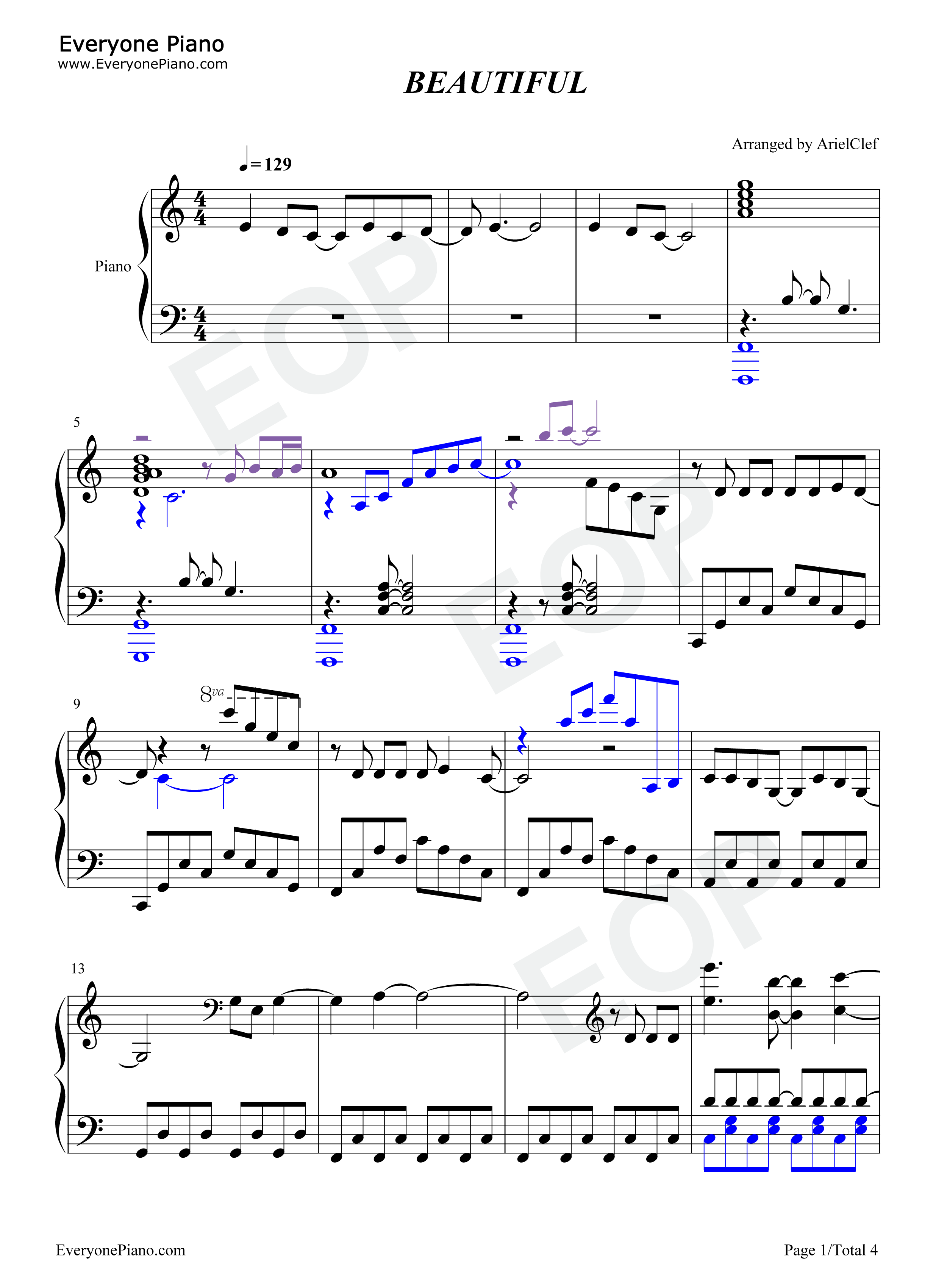 BEAUTIFUL钢琴谱_Treasure