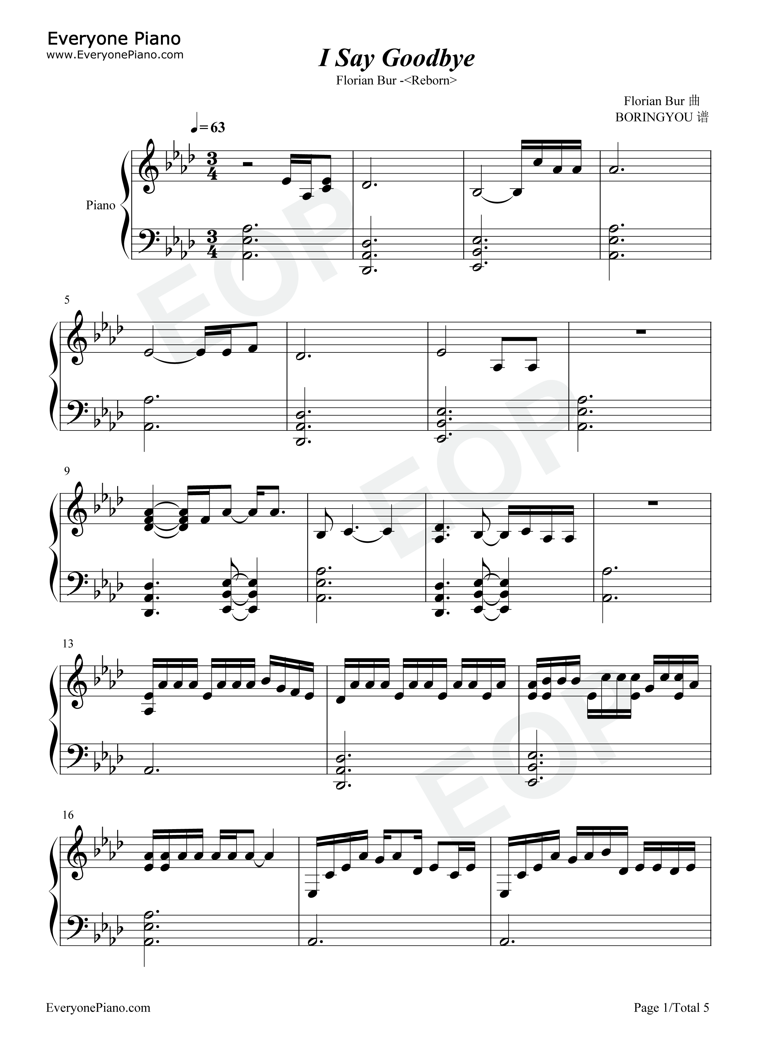 I_Say_Goodbye钢琴谱_Florian_Bur