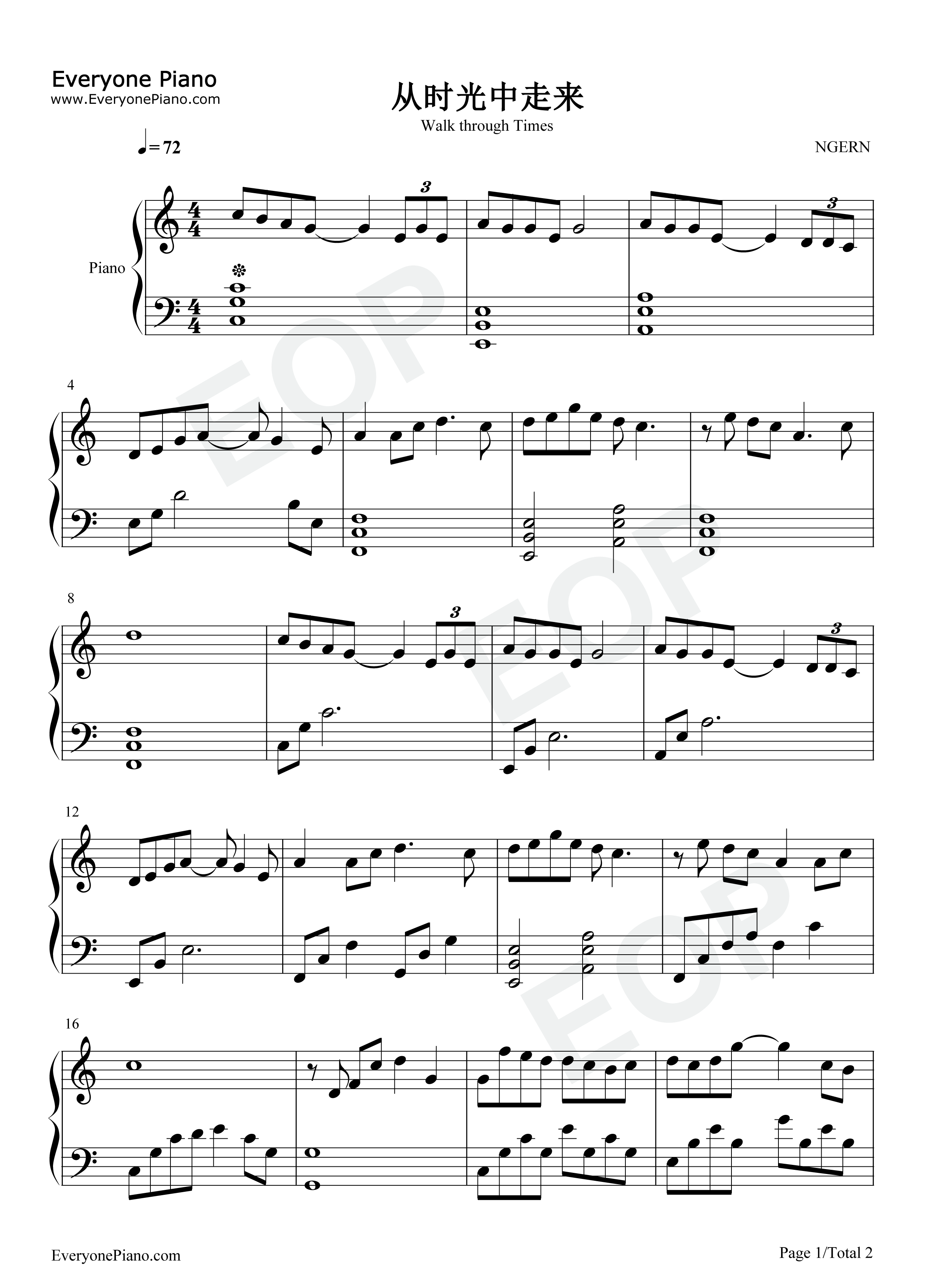 从时光中走来钢琴谱_阿云嘎