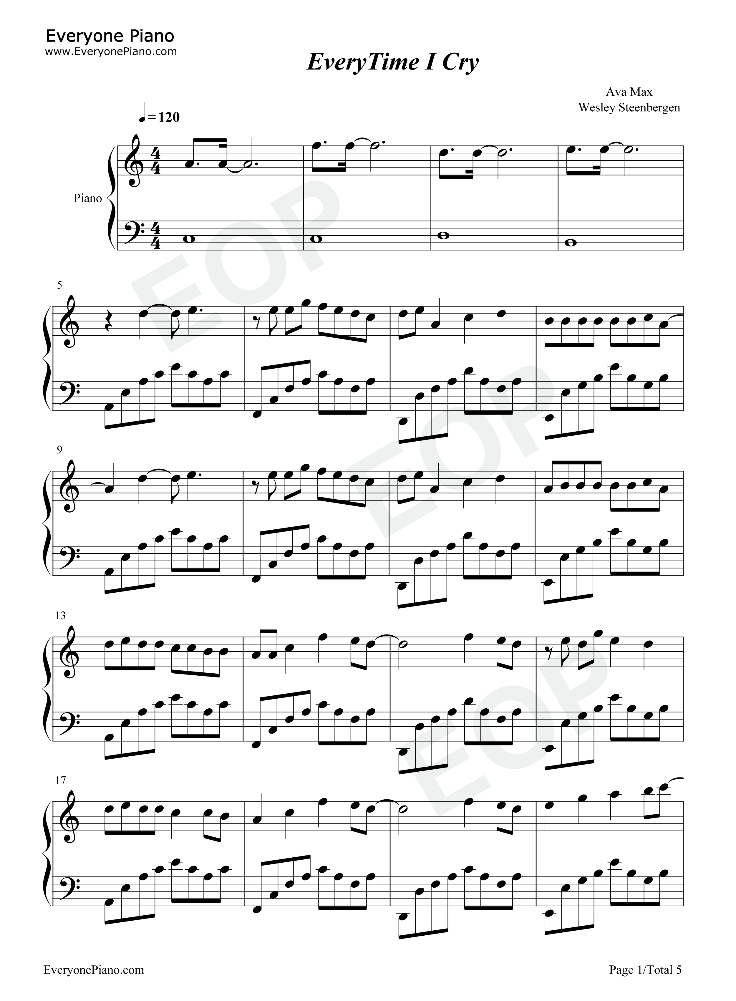 EveryTime_I_Cry钢琴谱_Ava_Max