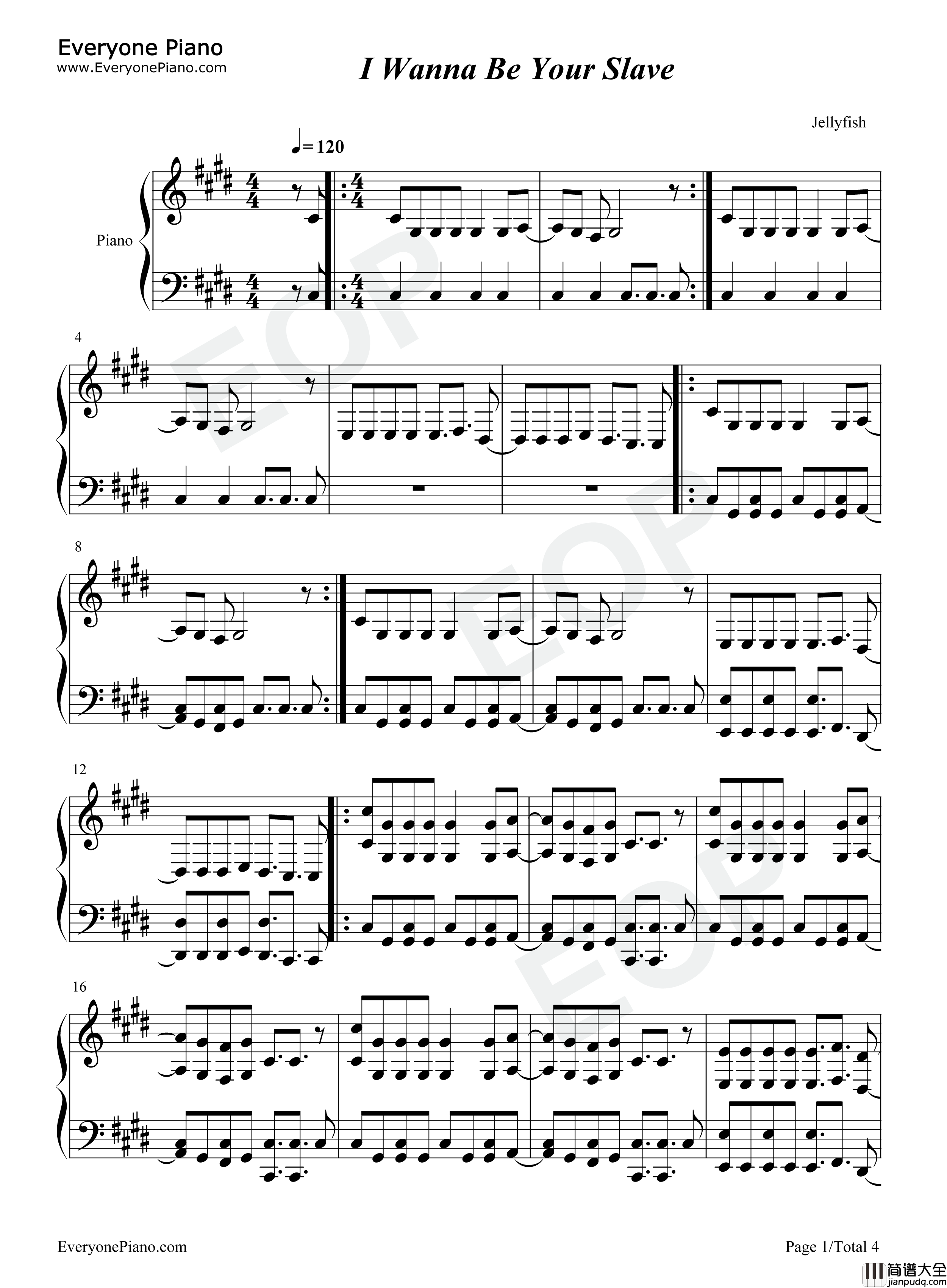 I_Wanna_Be_Your_Slave钢琴谱_Maneskin