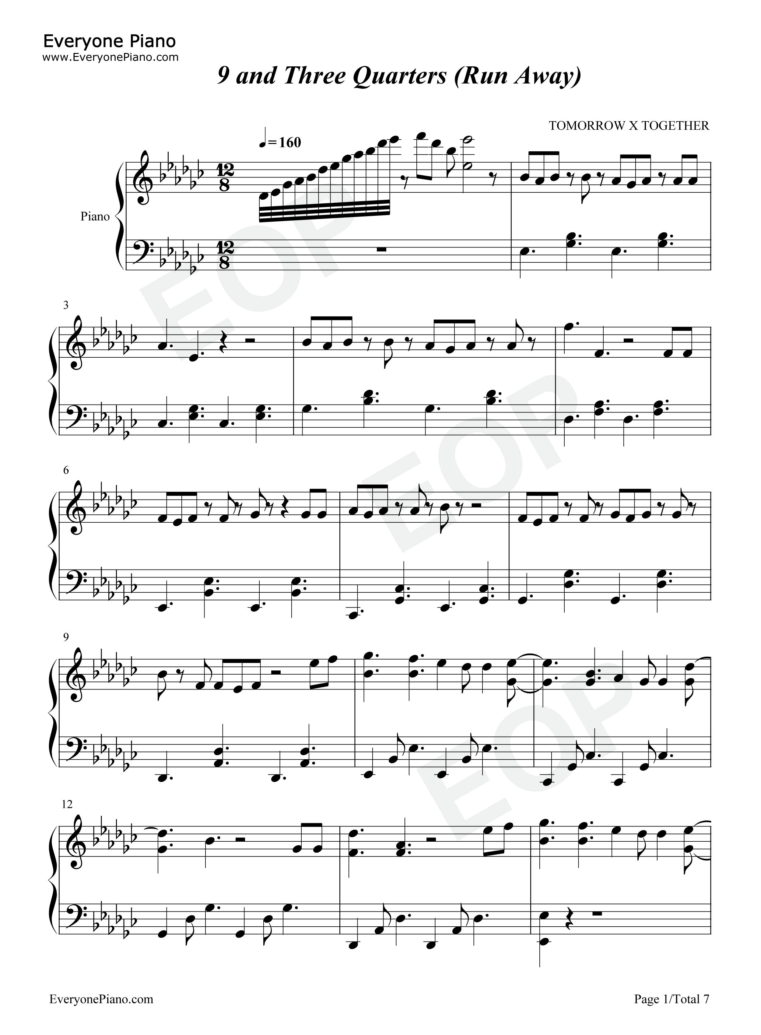 9_and_Three_Quarters_Run_Away钢琴谱_TXT