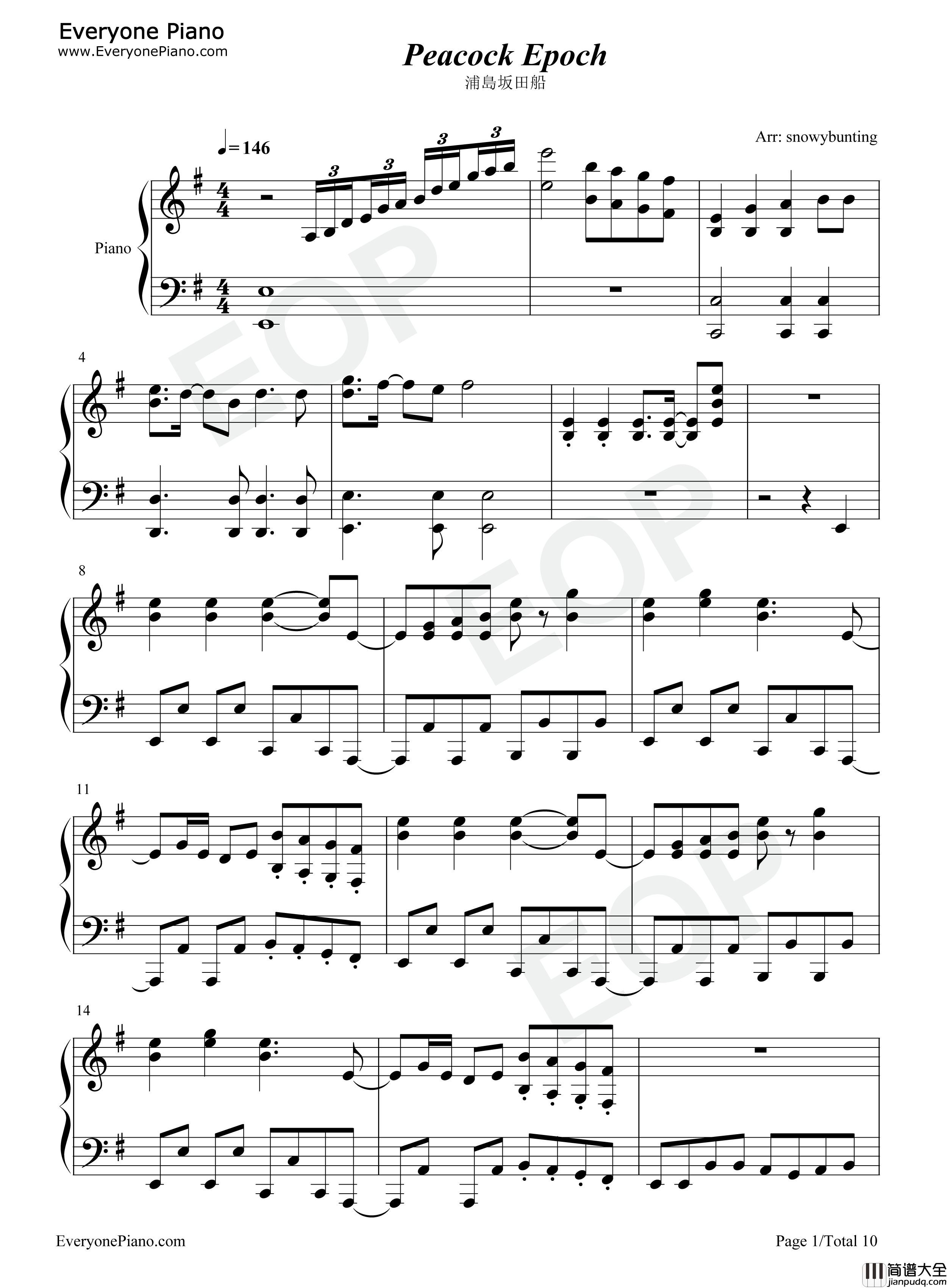 Peacock_Epoch钢琴谱_浦岛坂田船