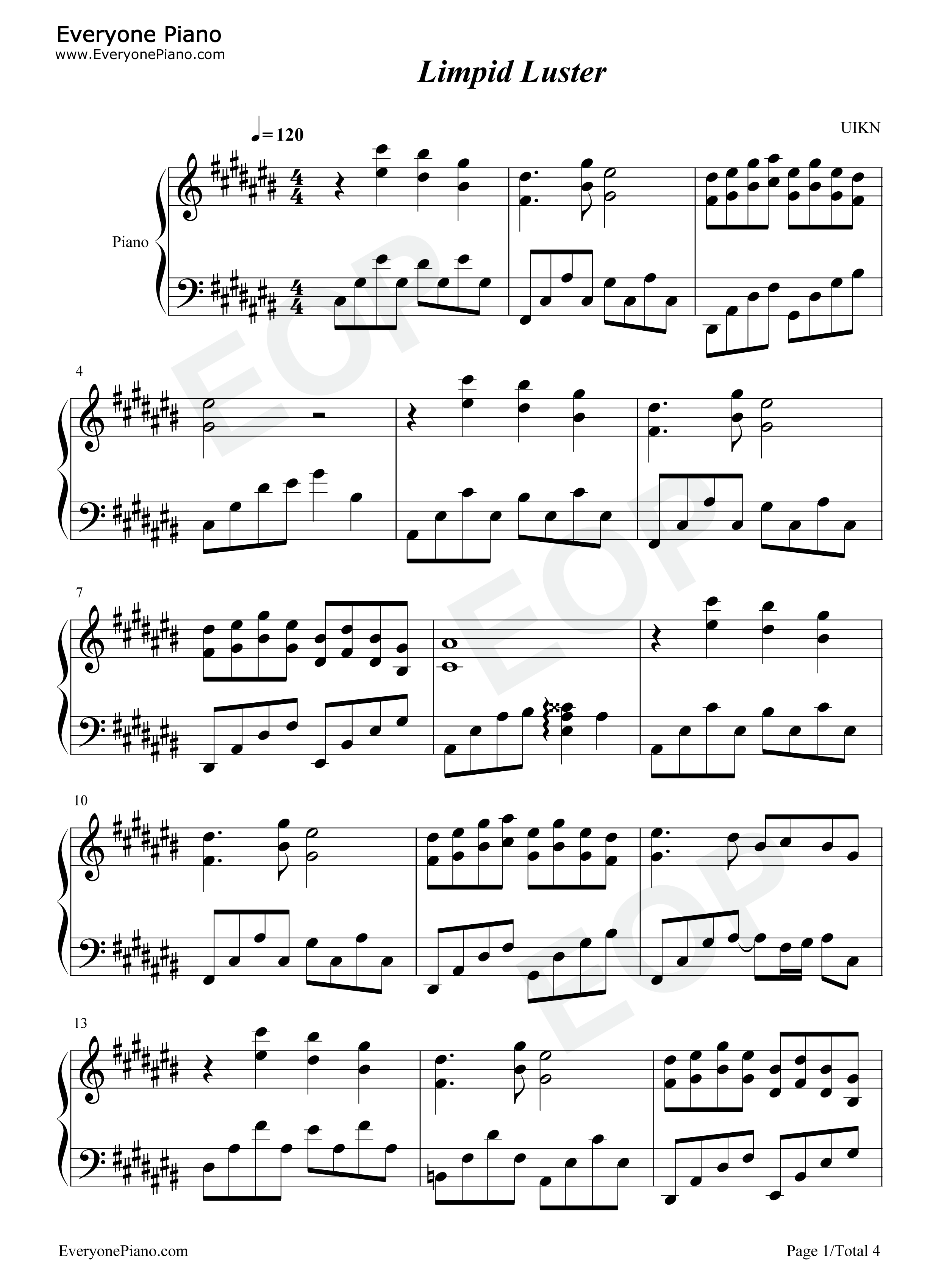 Limpid_Luster钢琴谱_小池雅人