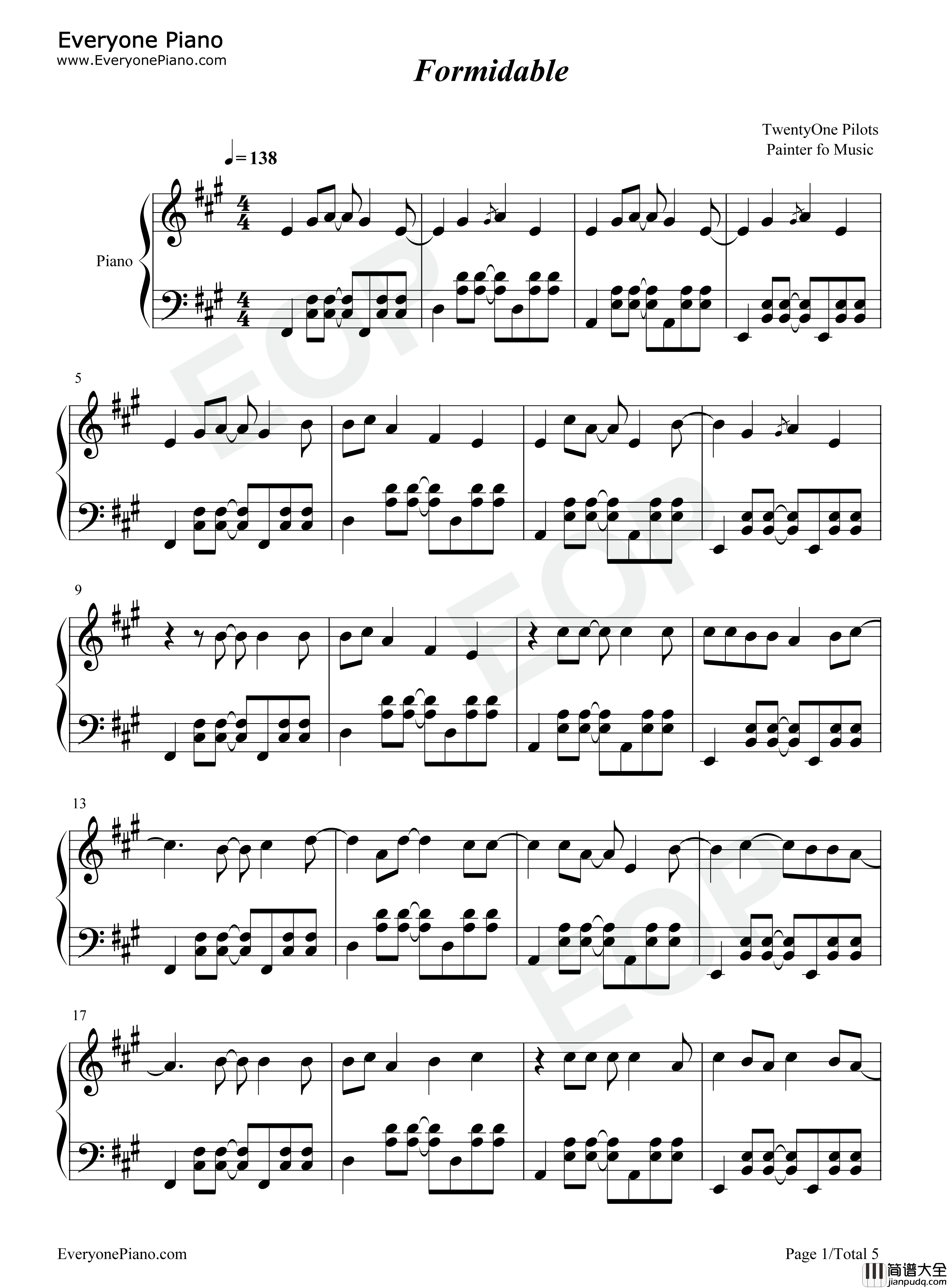 Formidable钢琴谱_Twenty_One_Pilots