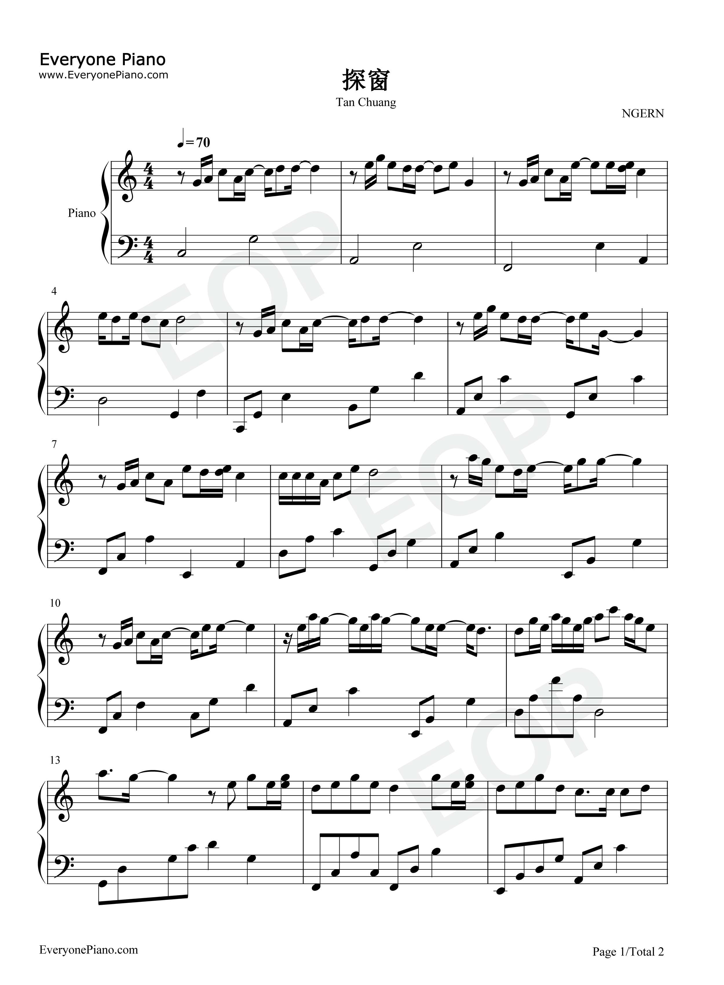 探窗钢琴谱_国风新语_浮生梦_汐音社