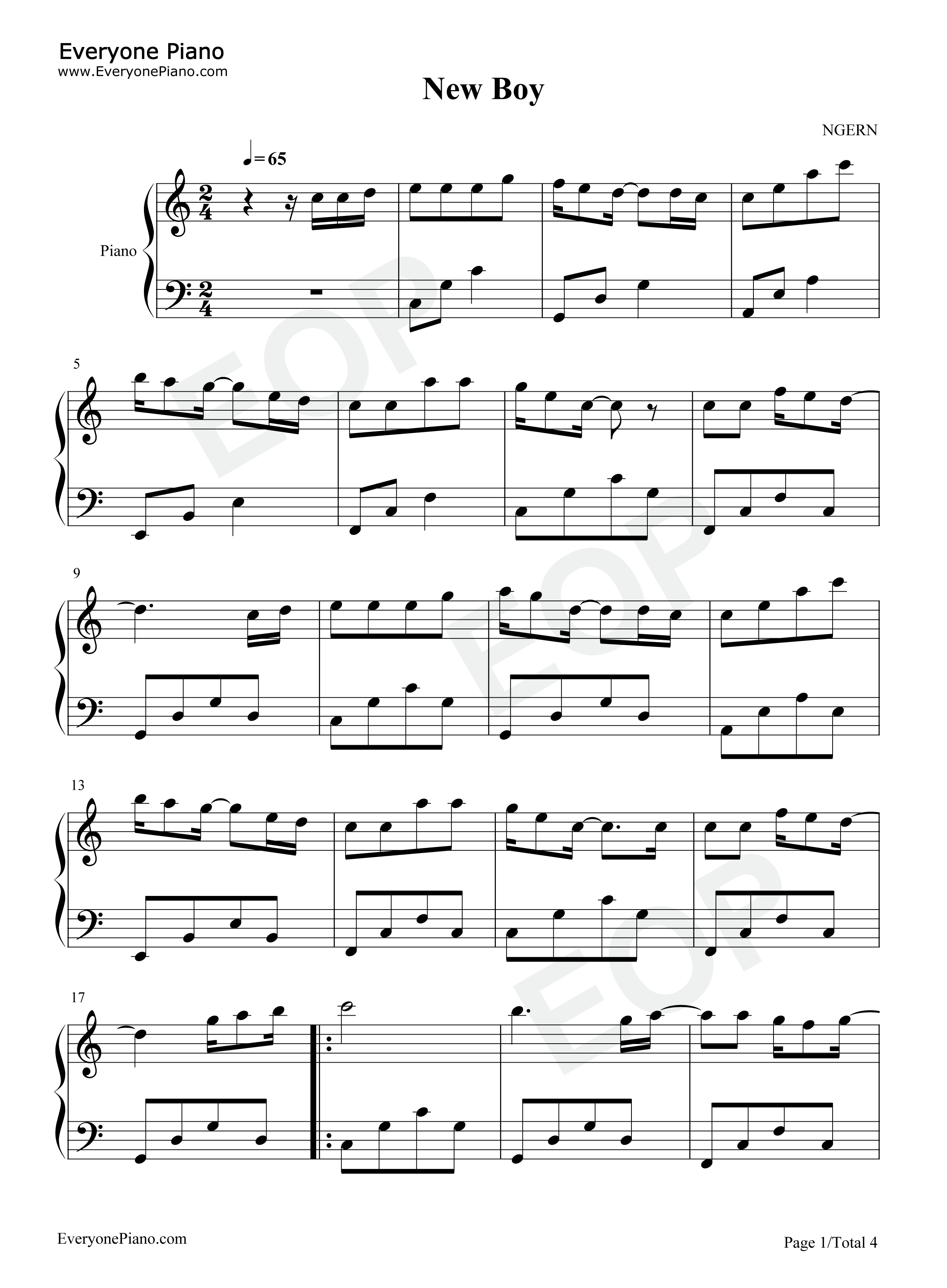 New_Boy钢琴谱_房东的猫_朴树