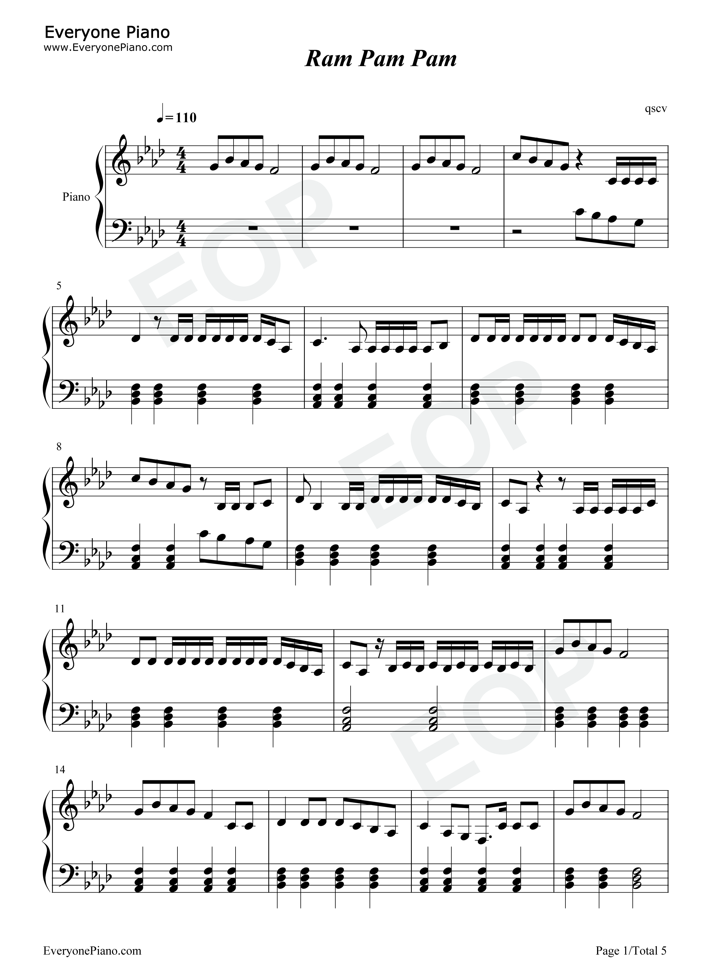 Ram_Pam_Pam钢琴谱_Natti_Natasha_Becky_G