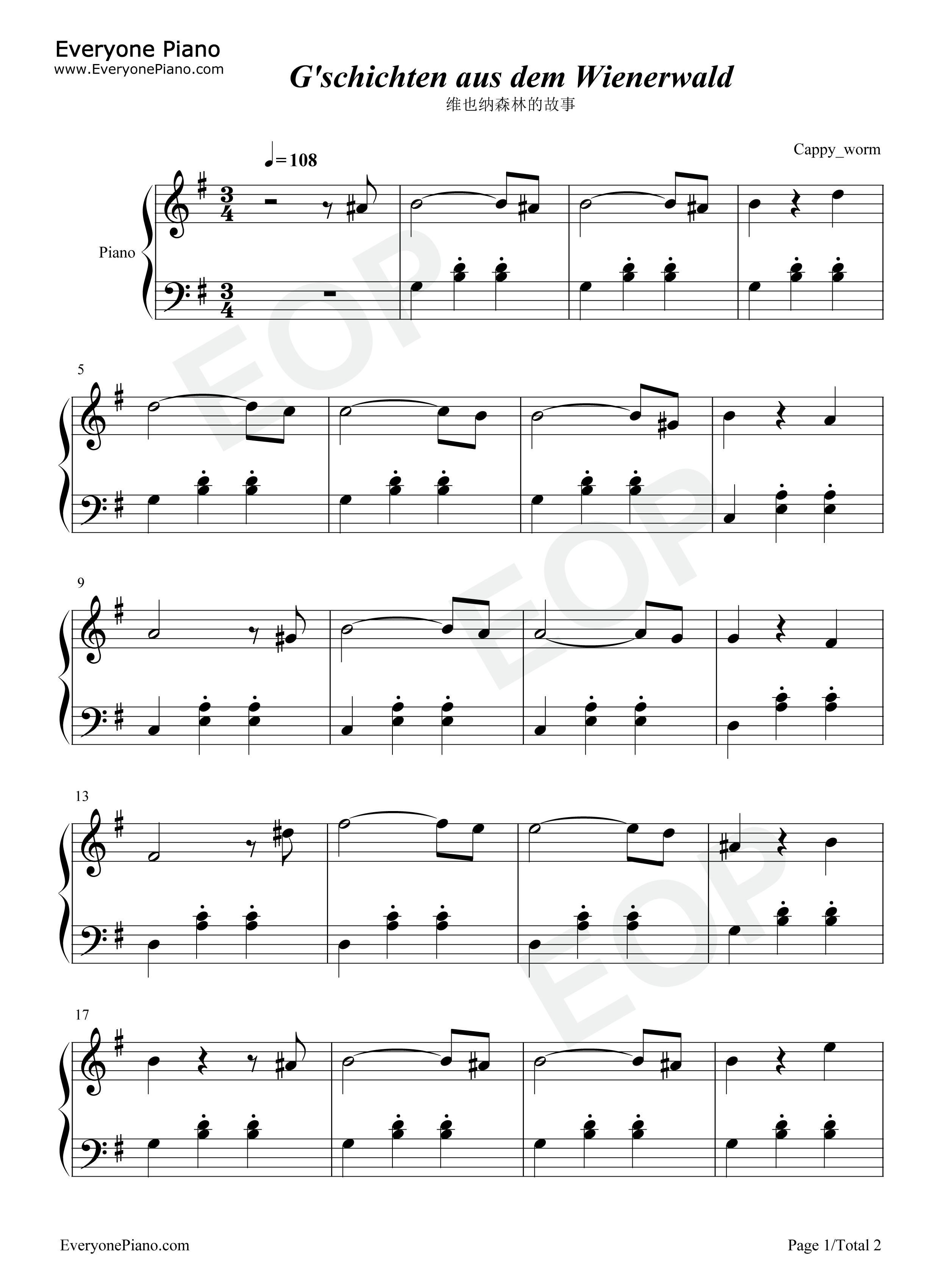 维也纳森林的故事钢琴谱_小约翰·施特劳斯