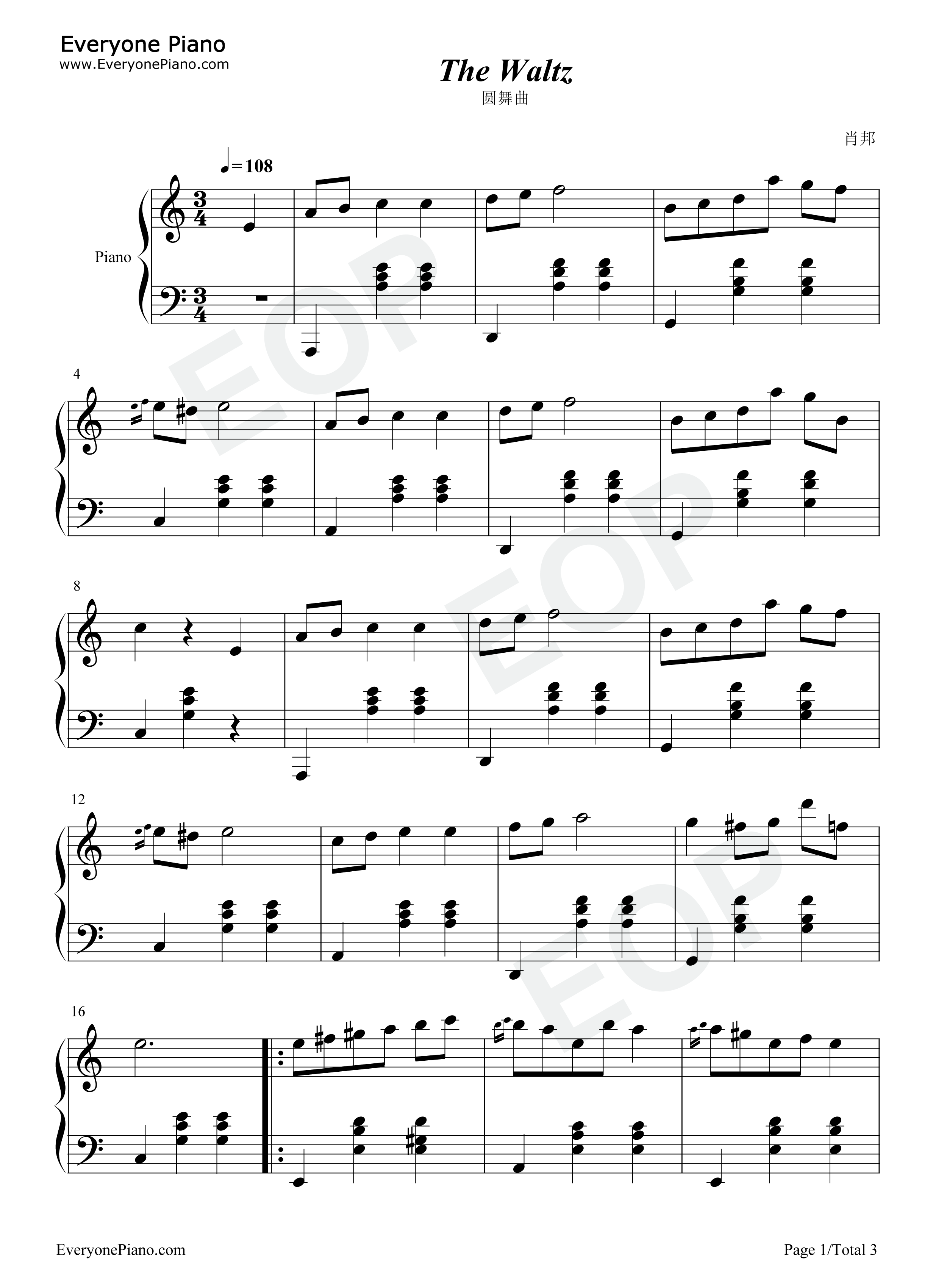 圆舞曲钢琴谱_肖邦__Chopin