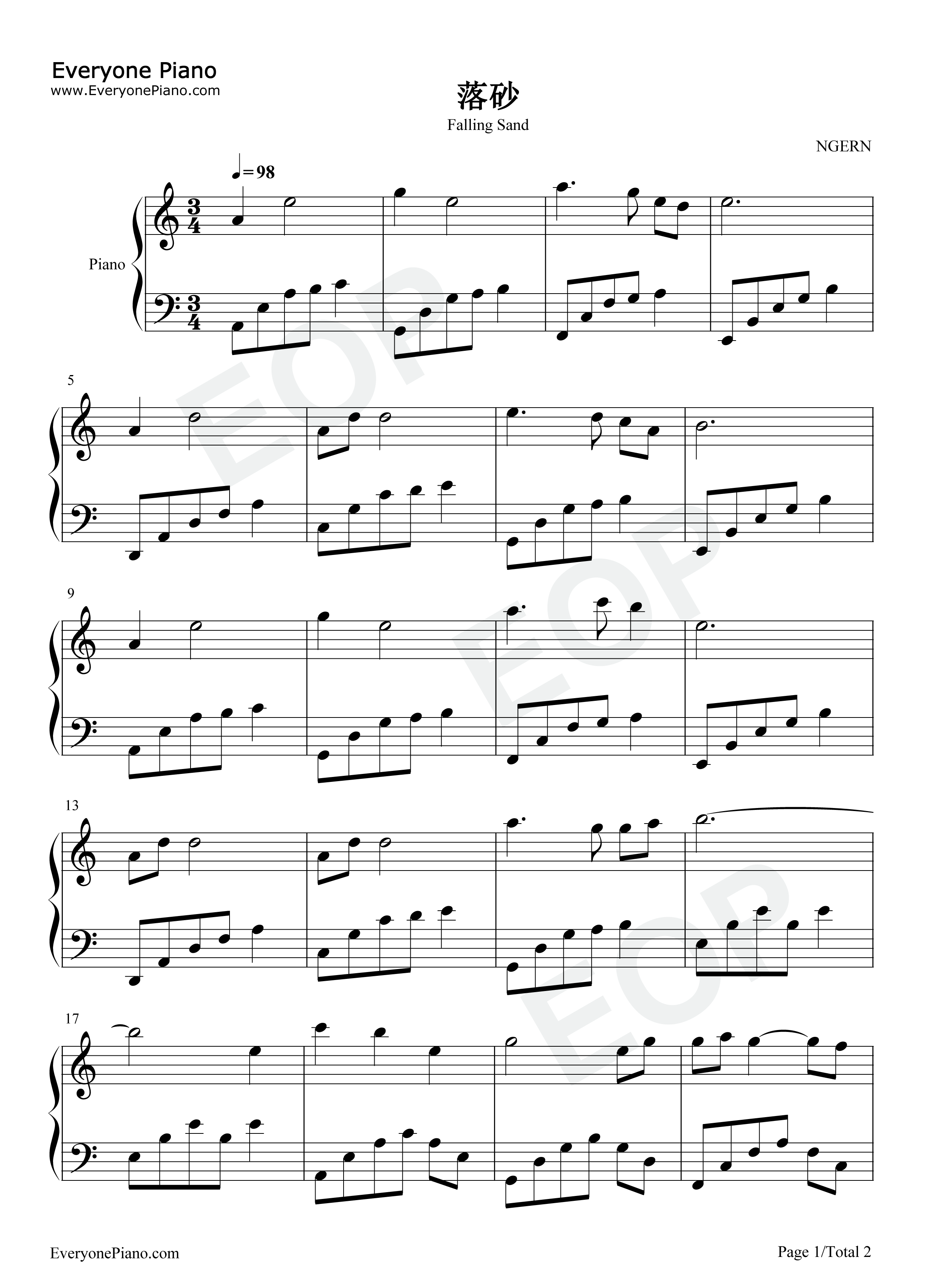 落砂钢琴谱_金玟岐