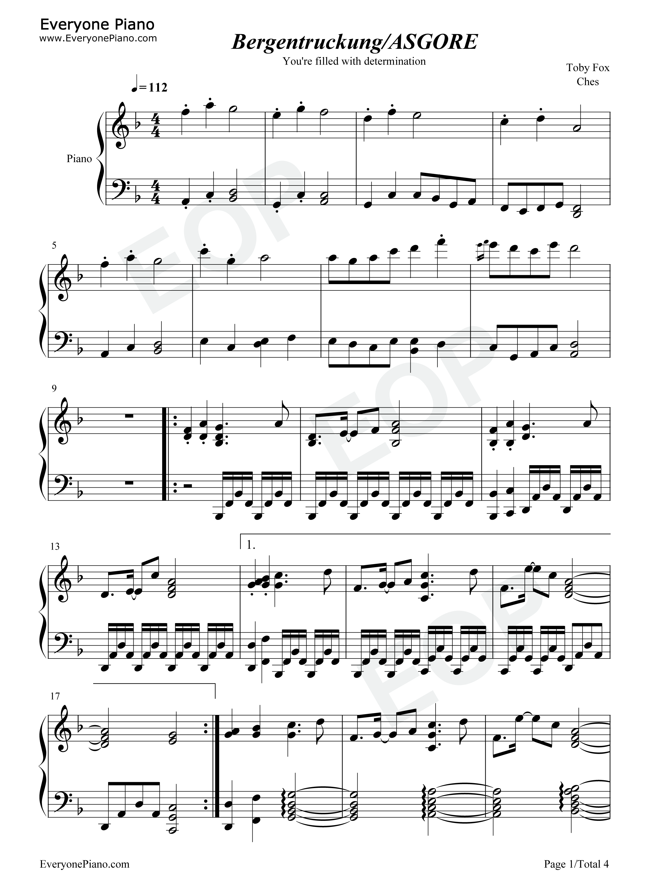 Bergentrückung钢琴谱_Toby_Fox