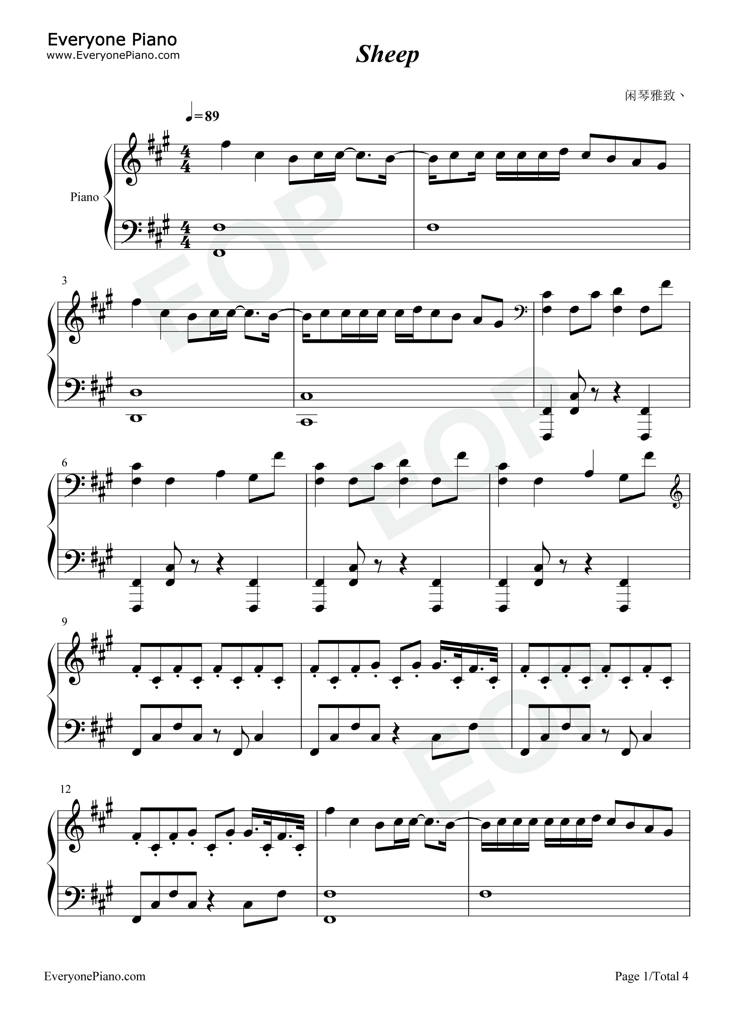 Sheep钢琴谱_张艺兴_Alan_Walker