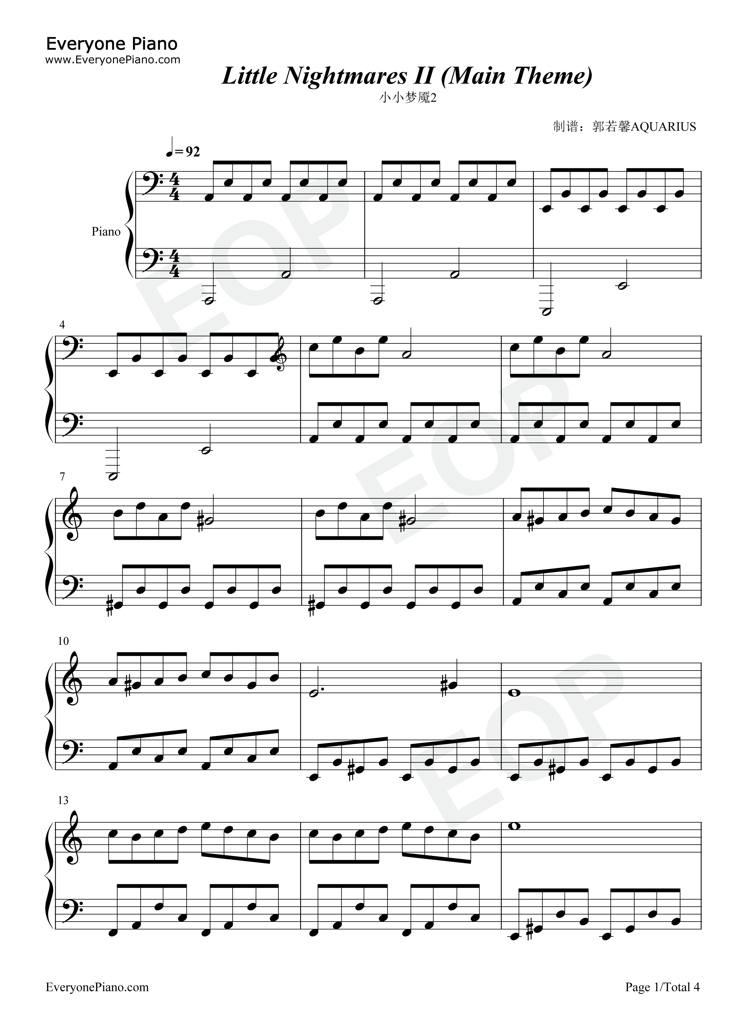 小小梦魇2主题曲钢琴谱_Tarsier_Studios