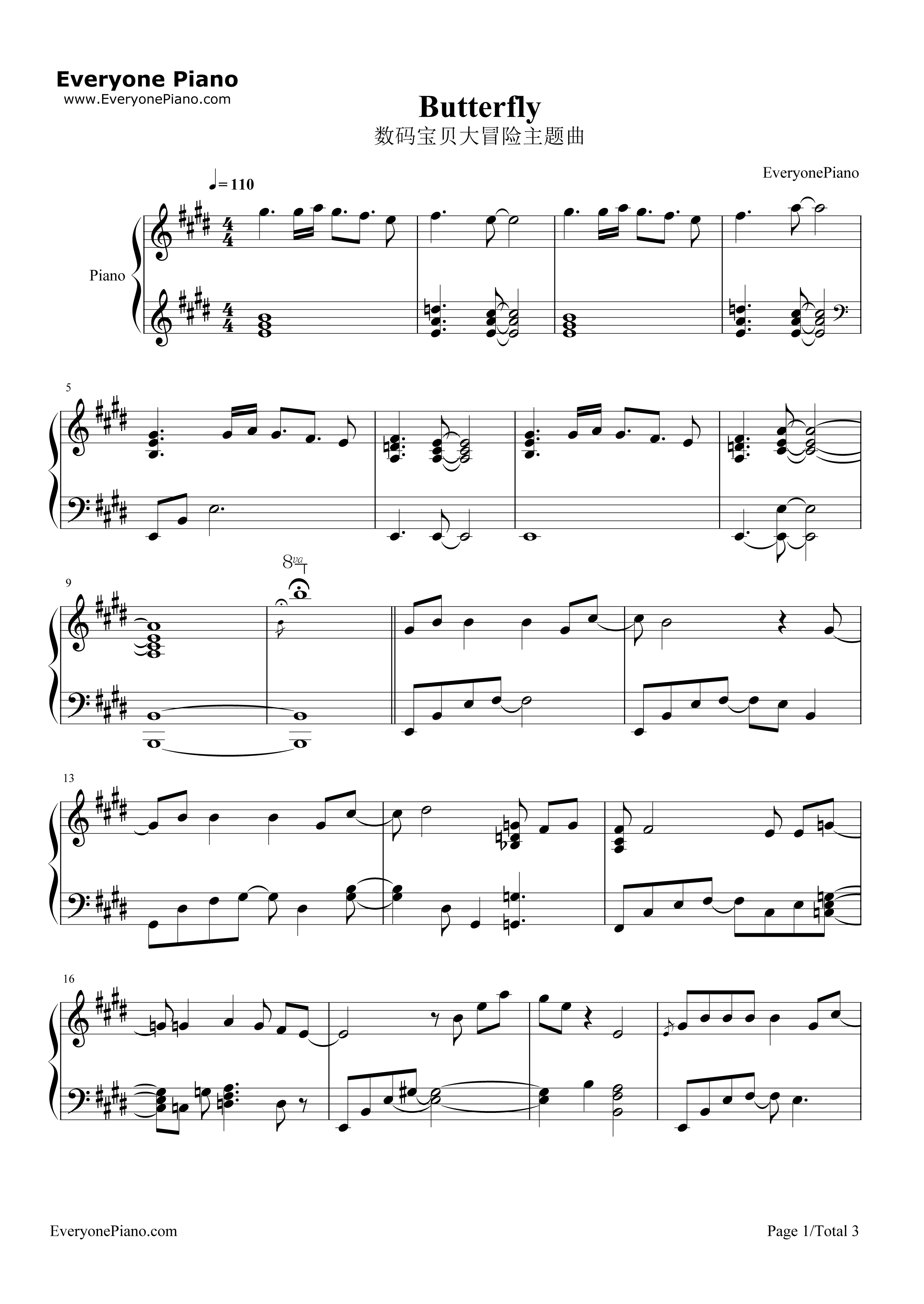 Butterfly简单版钢琴谱_和田光司