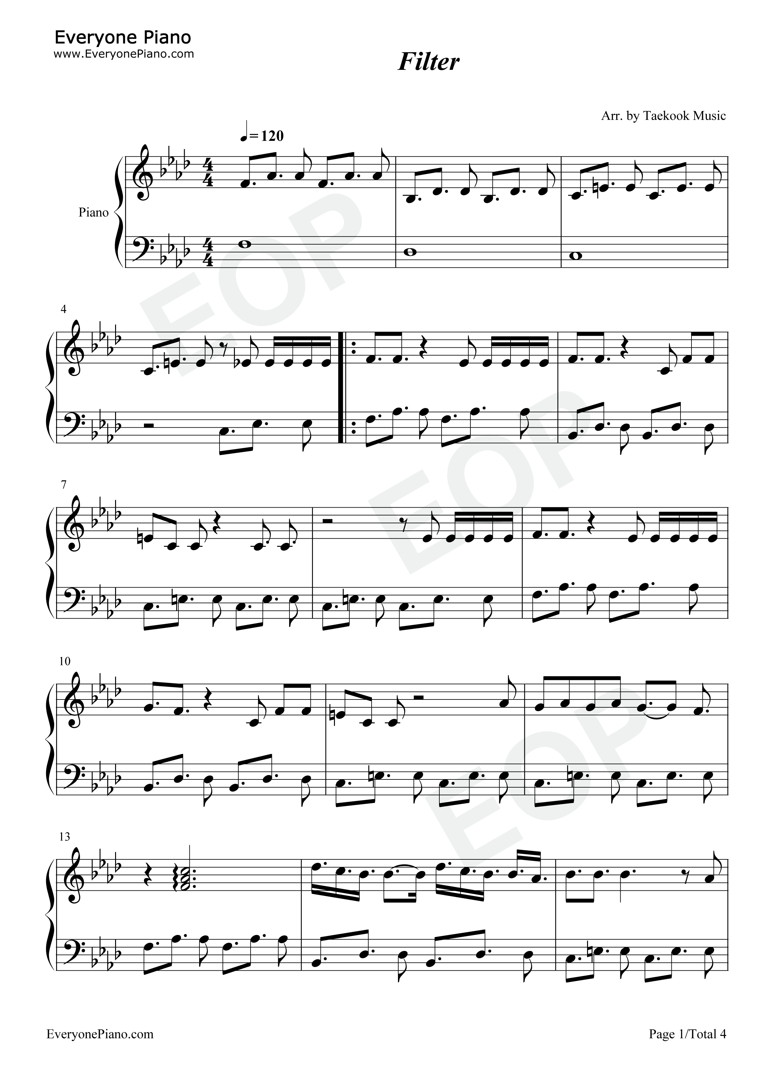 Filter钢琴谱_防弹少年团_朴智旻