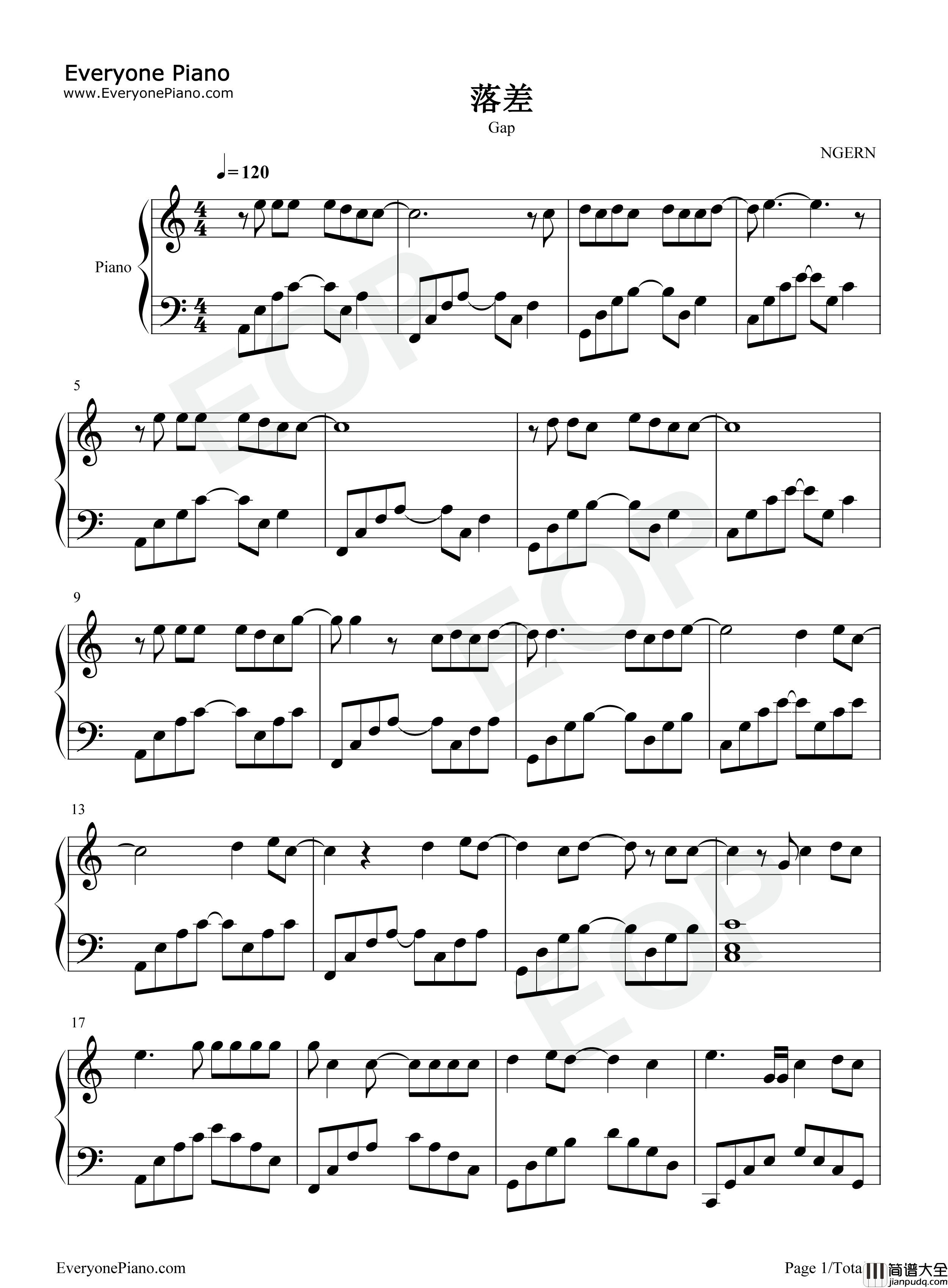 落差钢琴谱_IN_K_王忻辰