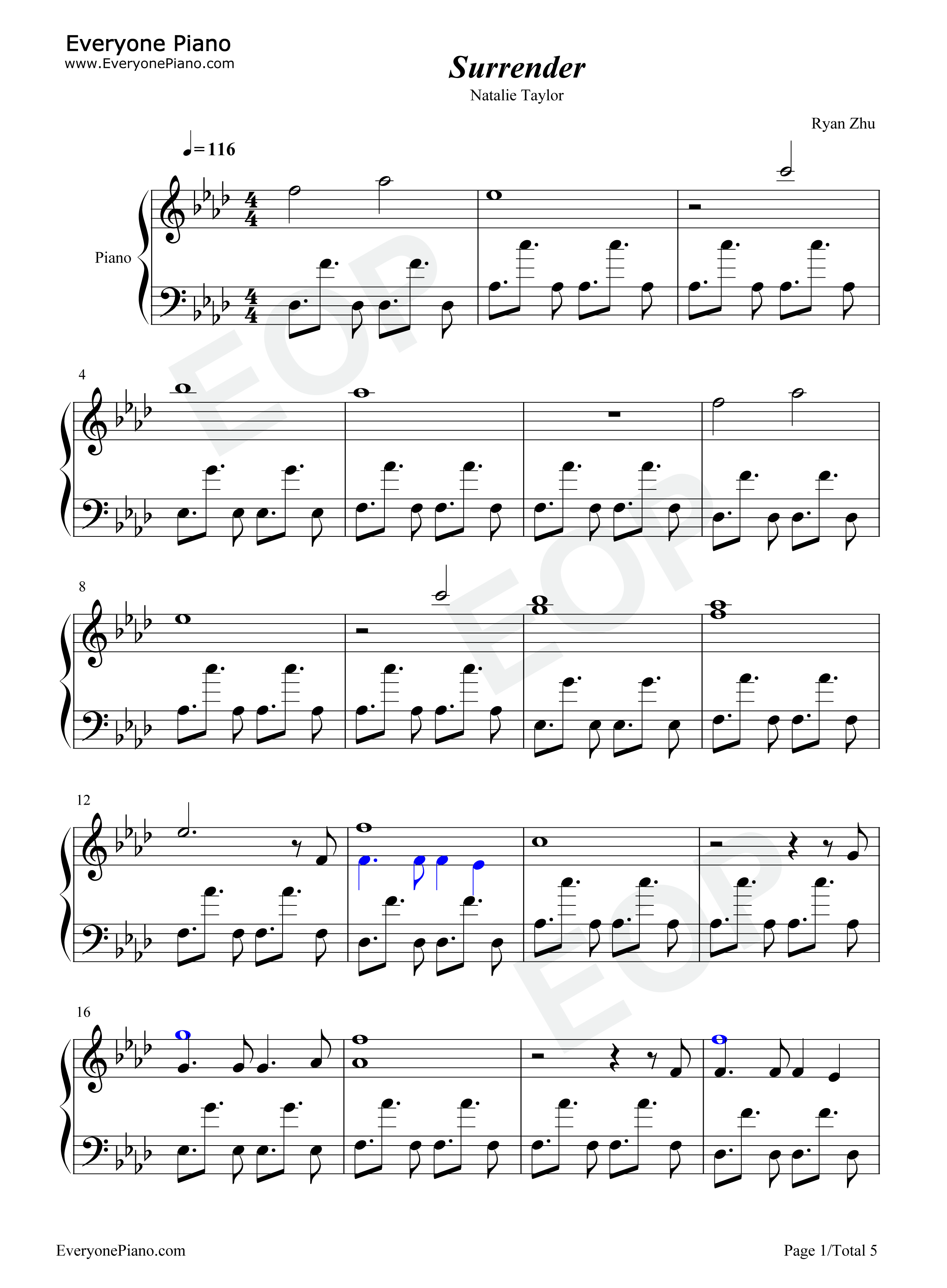 Surrender钢琴谱_Natalie_Taylor