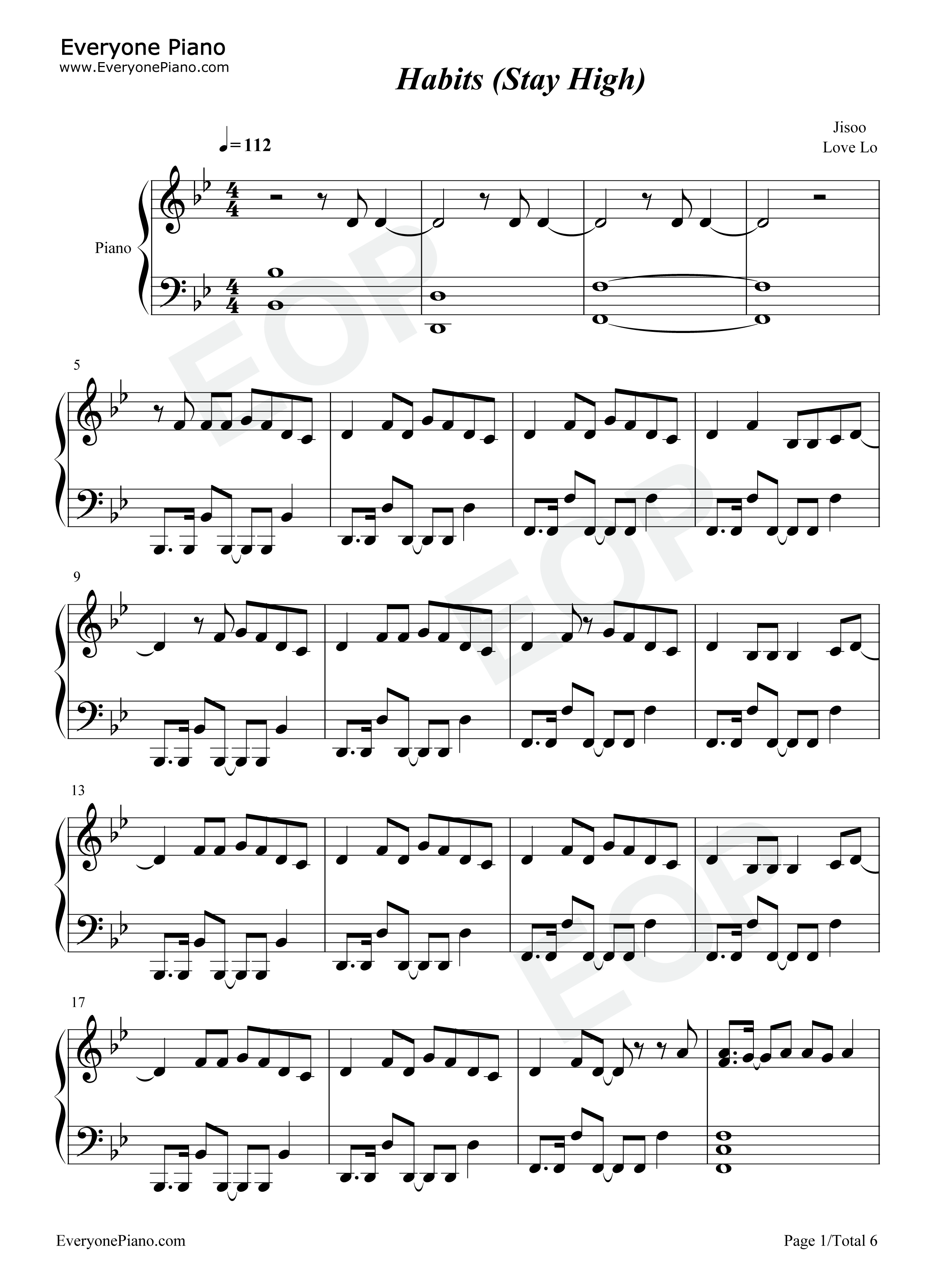 Habits_Stay_High钢琴谱_Jisoo_Tove_Lo