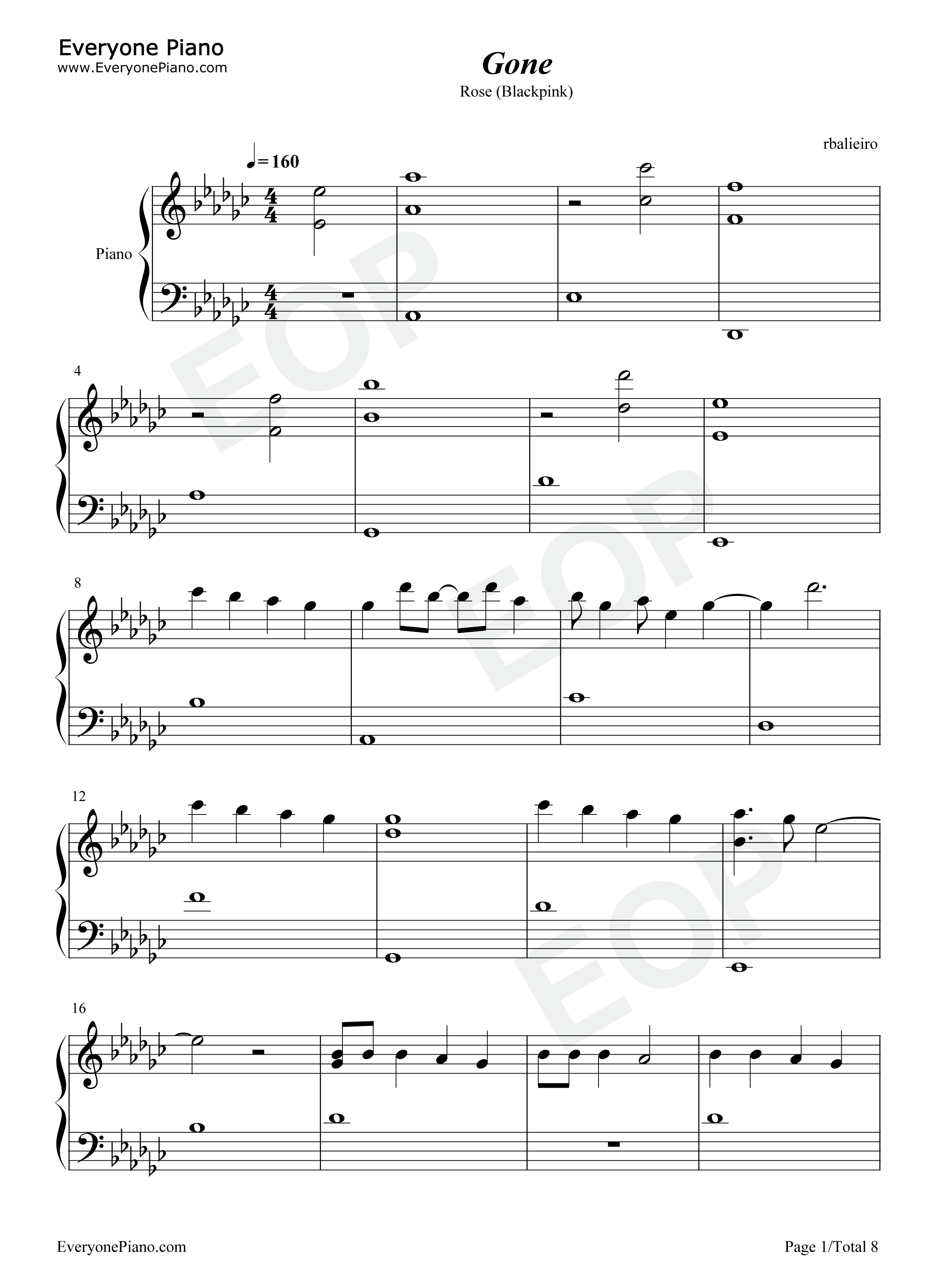 Gone钢琴谱_Rosé_Blackpink