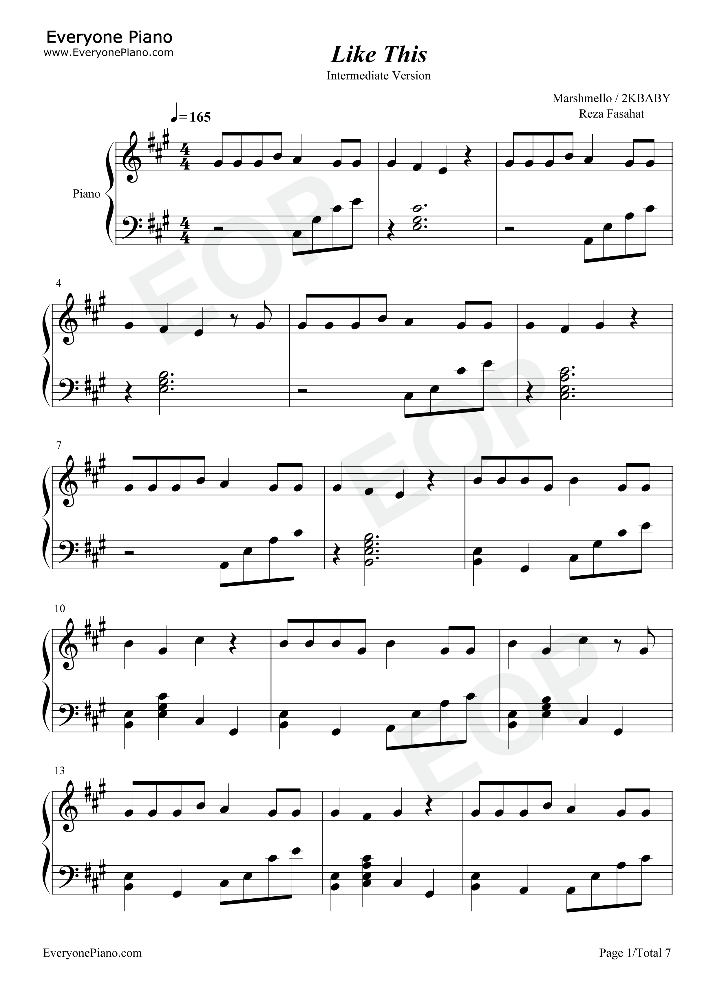 Like_This钢琴谱_2KBABY_Marshmello