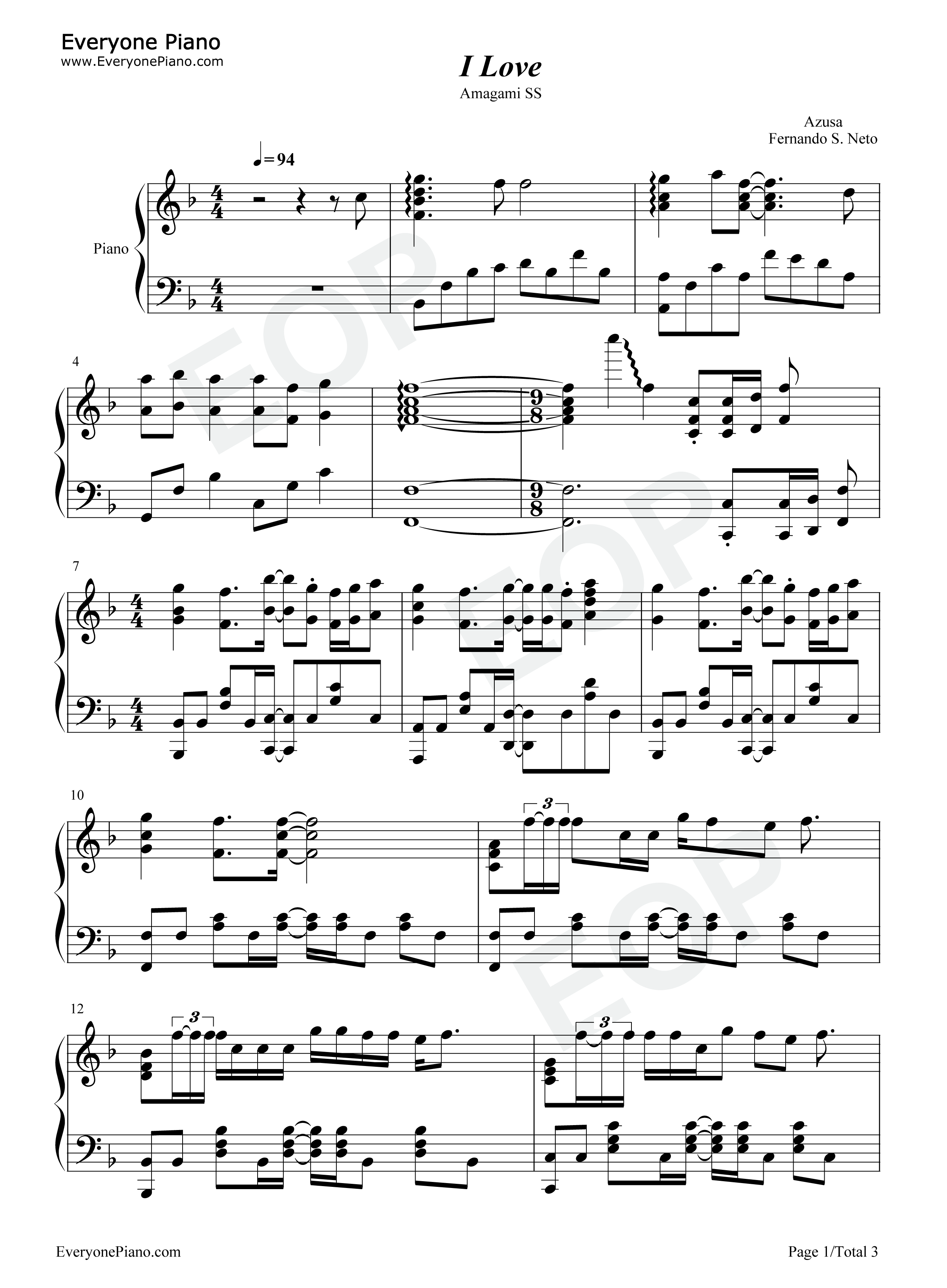 I_Love钢琴谱_azusa