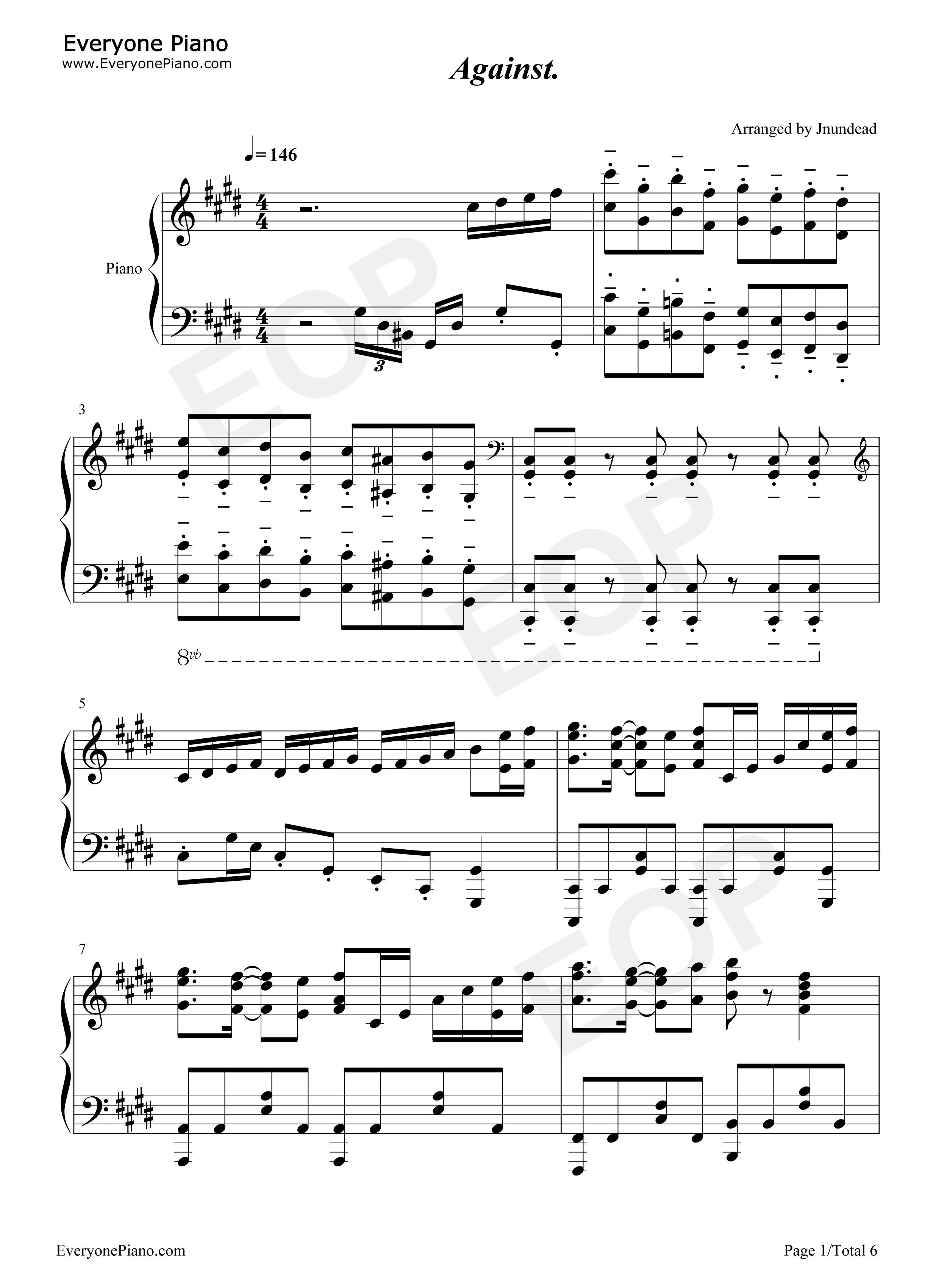 Against钢琴谱_石原夏织