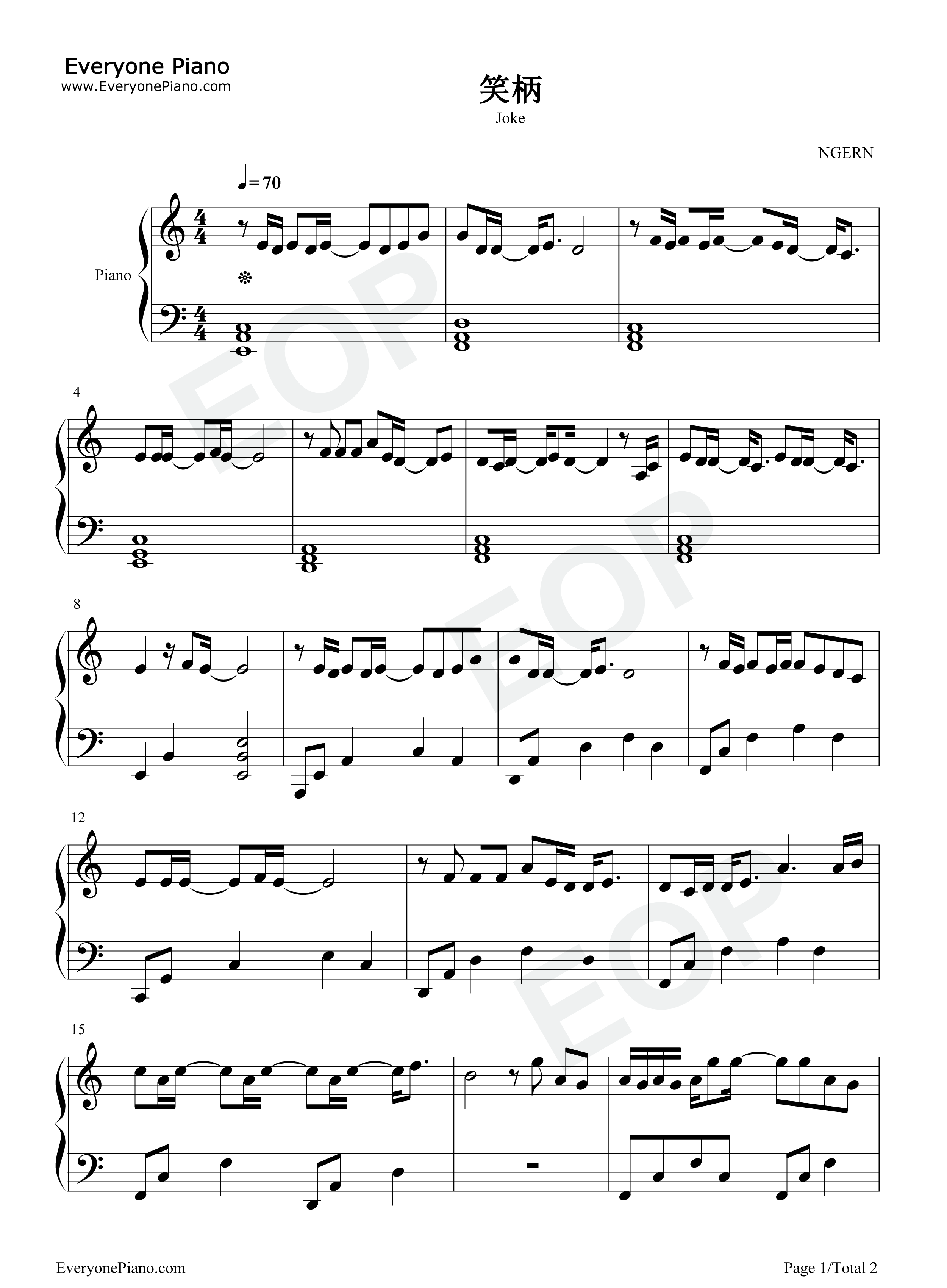 笑柄钢琴谱_陈小满