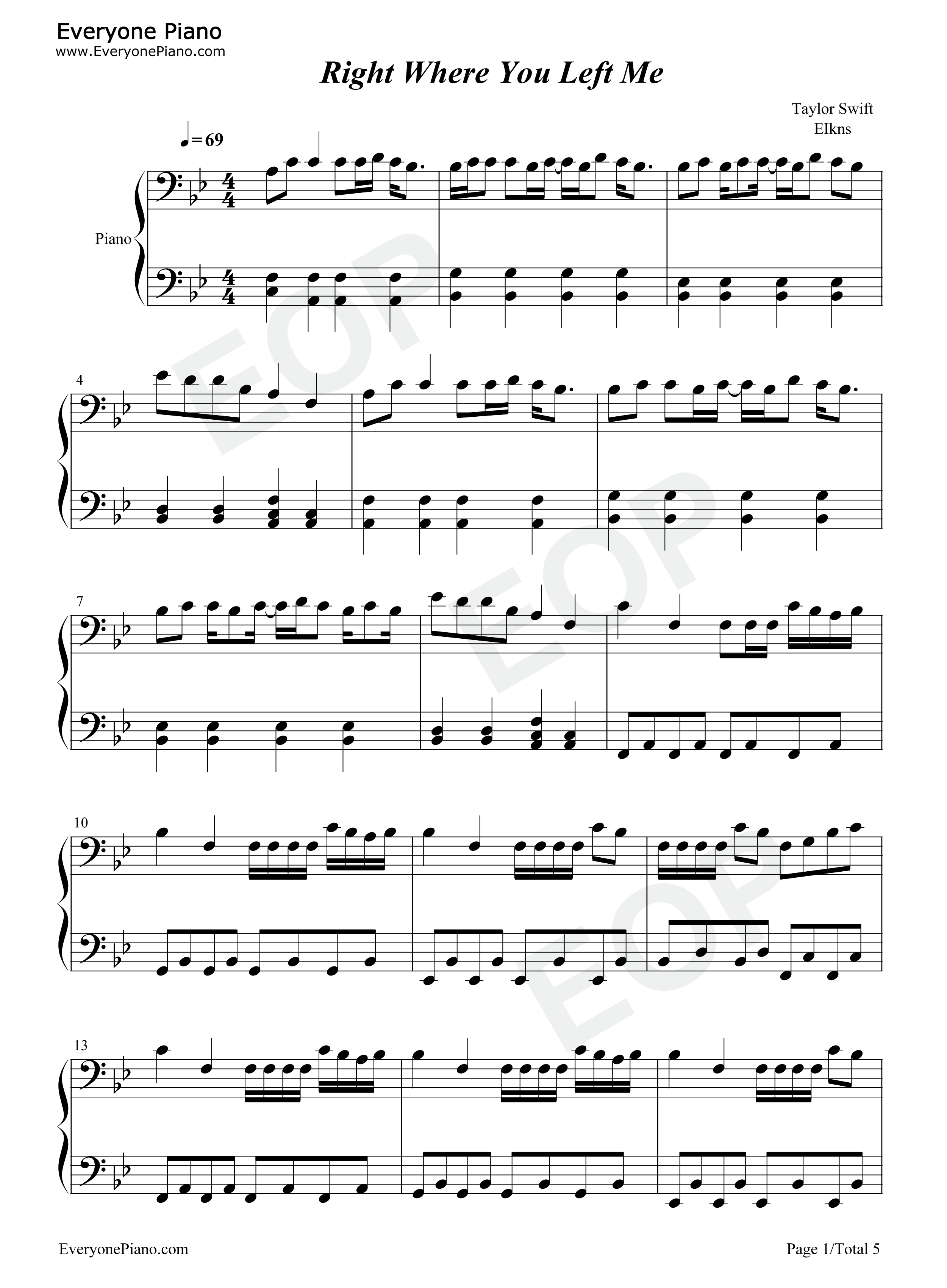 Right_Where_You_Left_Me钢琴谱_Taylor_Swift