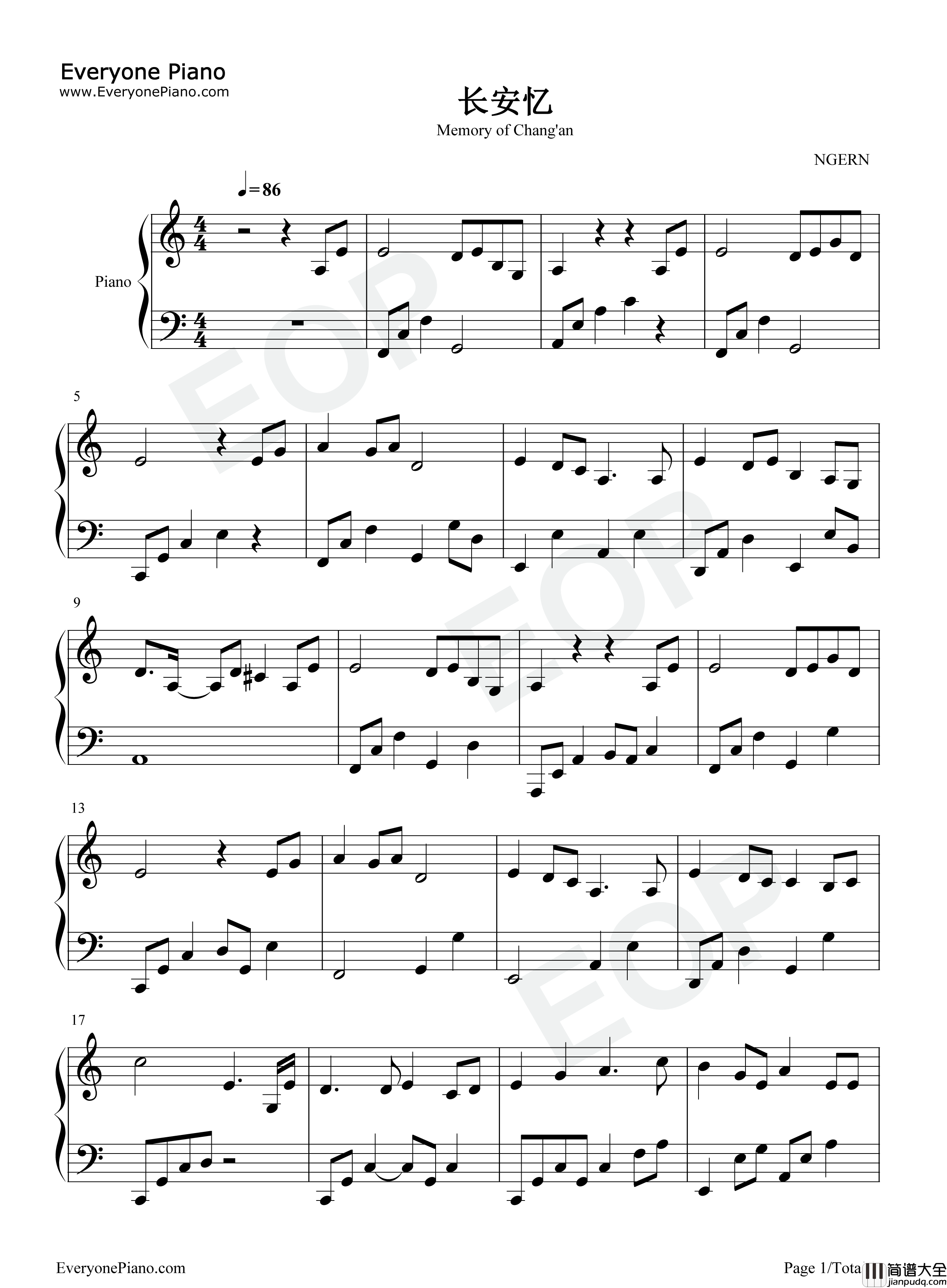 长安忆钢琴谱_音频怪物_双笙