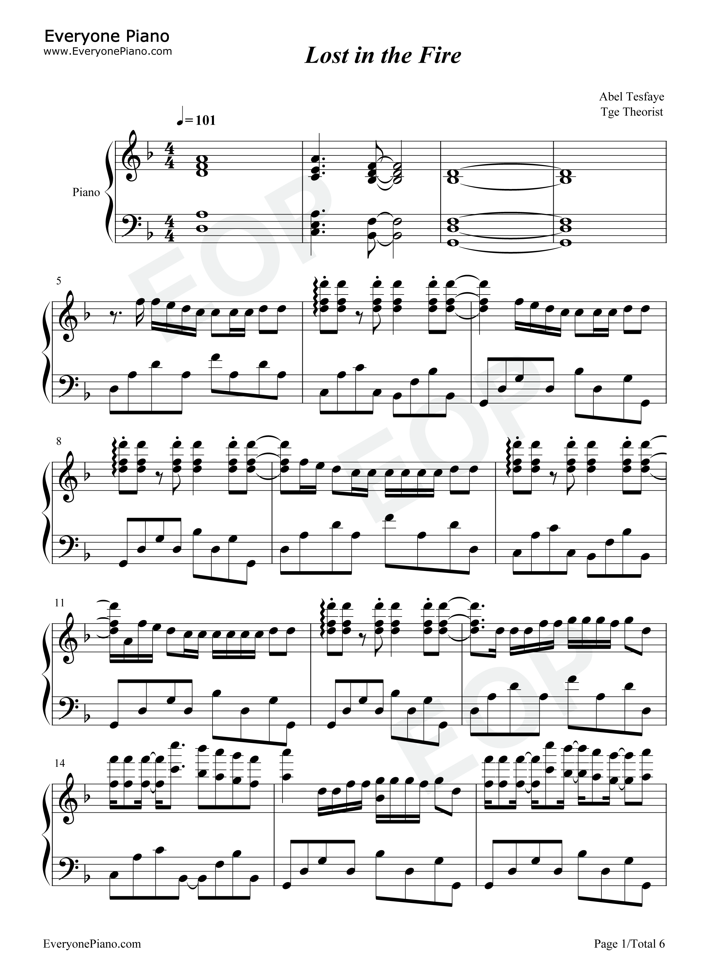 Lost_in_the_Fire钢琴谱_Gesaffelstein_The_Weeknd