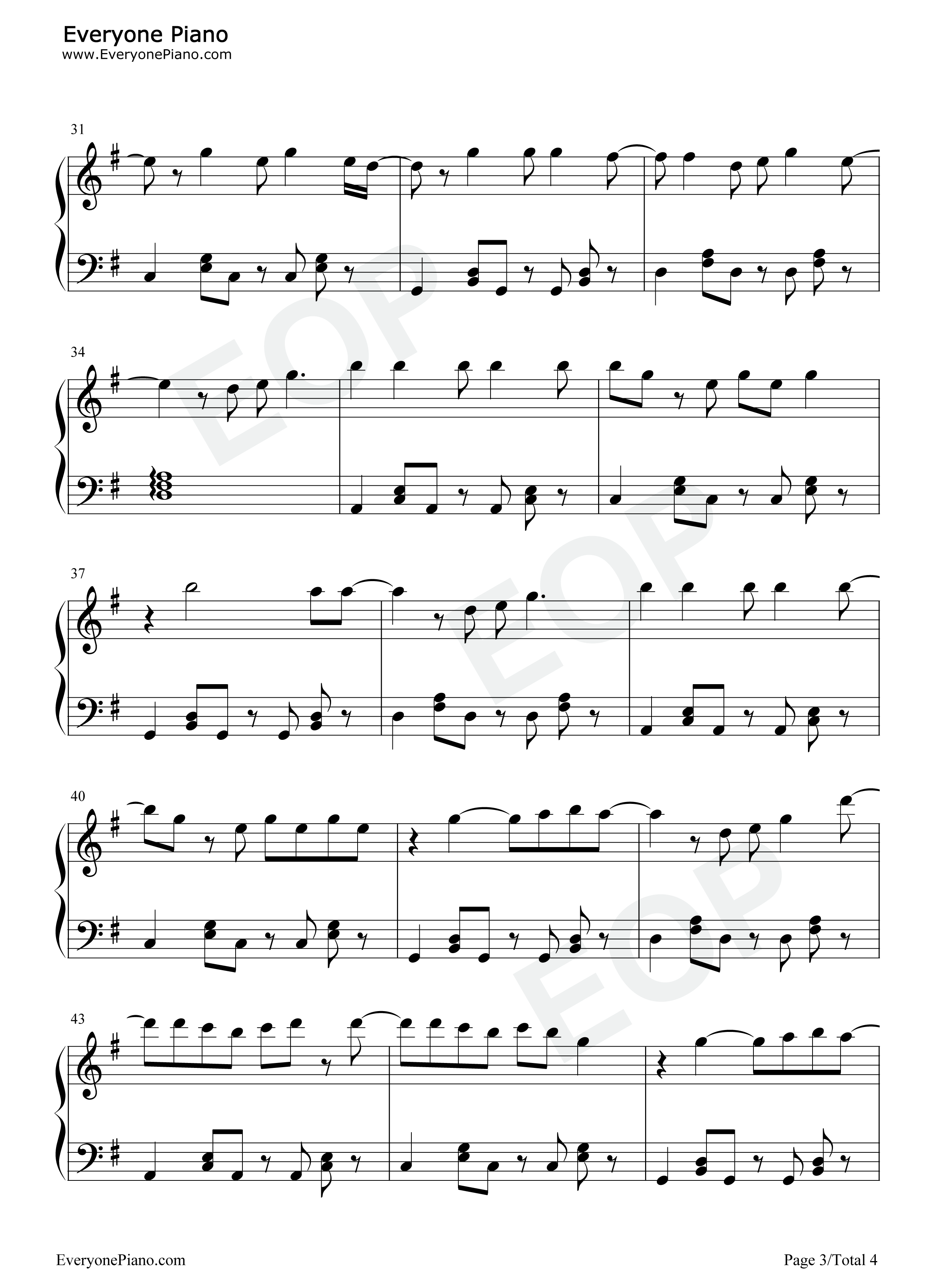 相爱后动物感伤钢琴谱_张惠妹