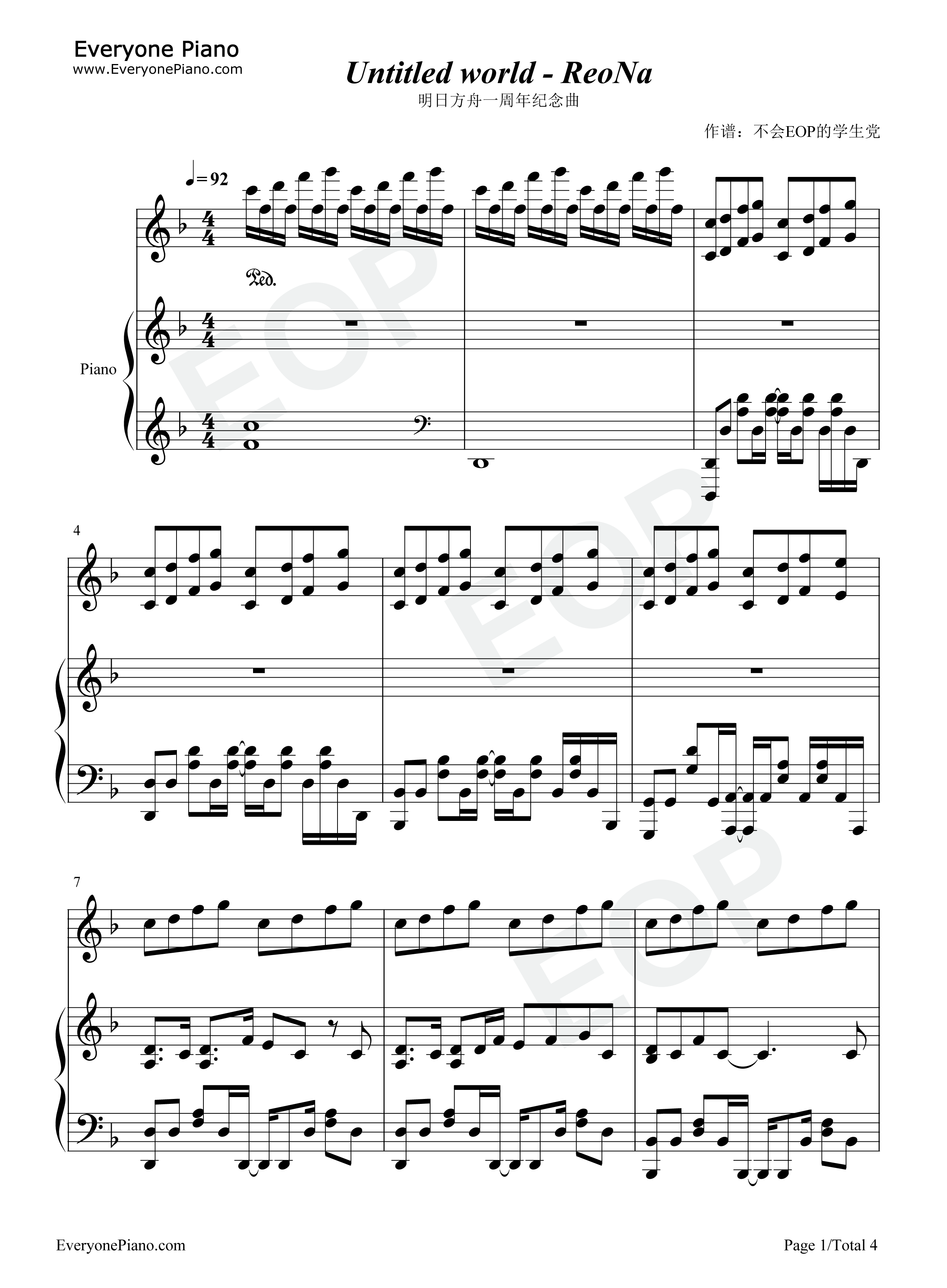Untitled_World钢琴谱_ReoNa
