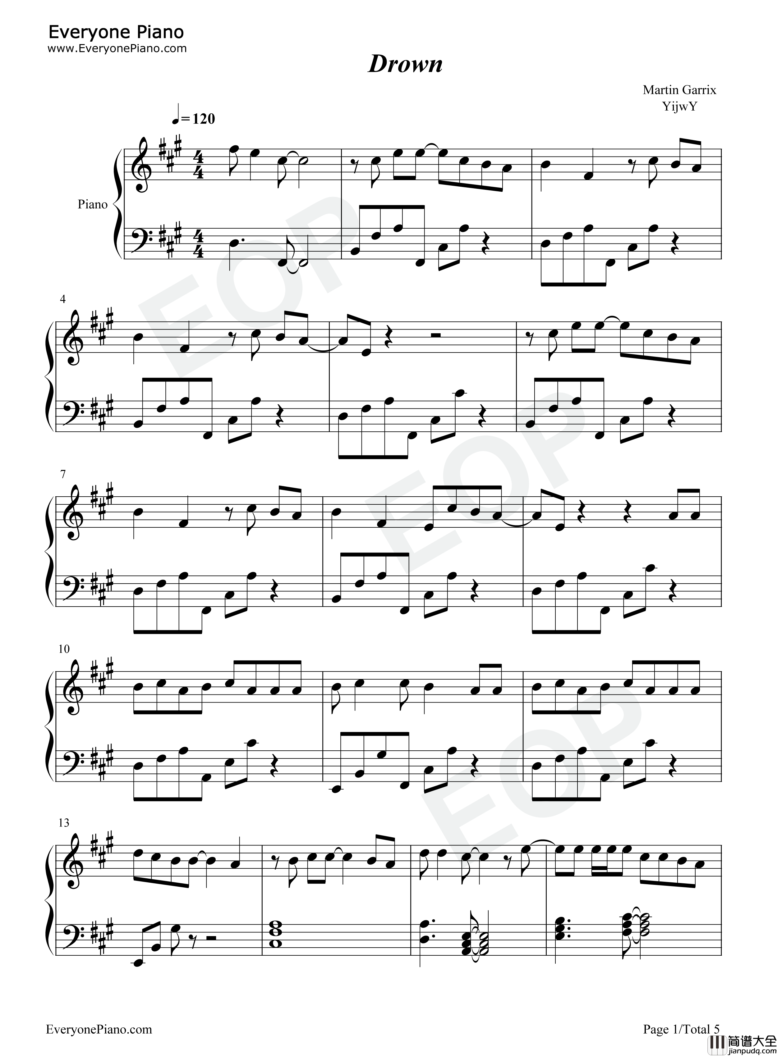 Drown钢琴谱_Martin_Garrix_Clinton_Kane