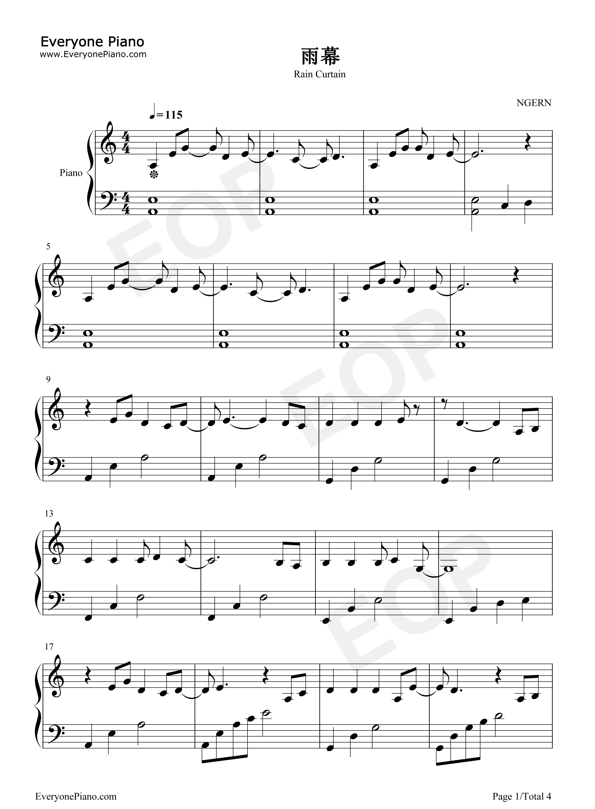 雨幕钢琴谱_许嵩