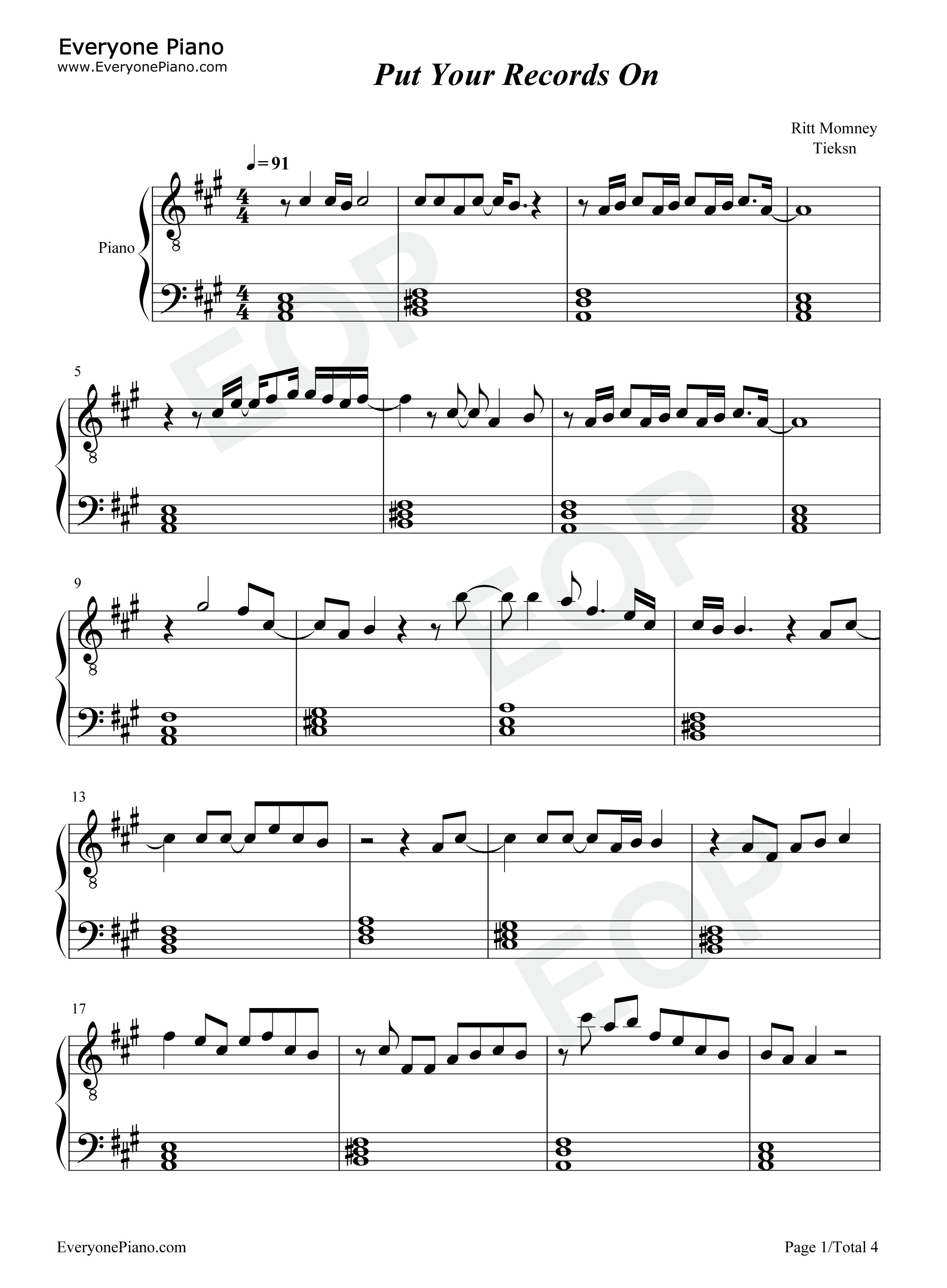 Put_Your_Records_On钢琴谱_Ritt_Momney