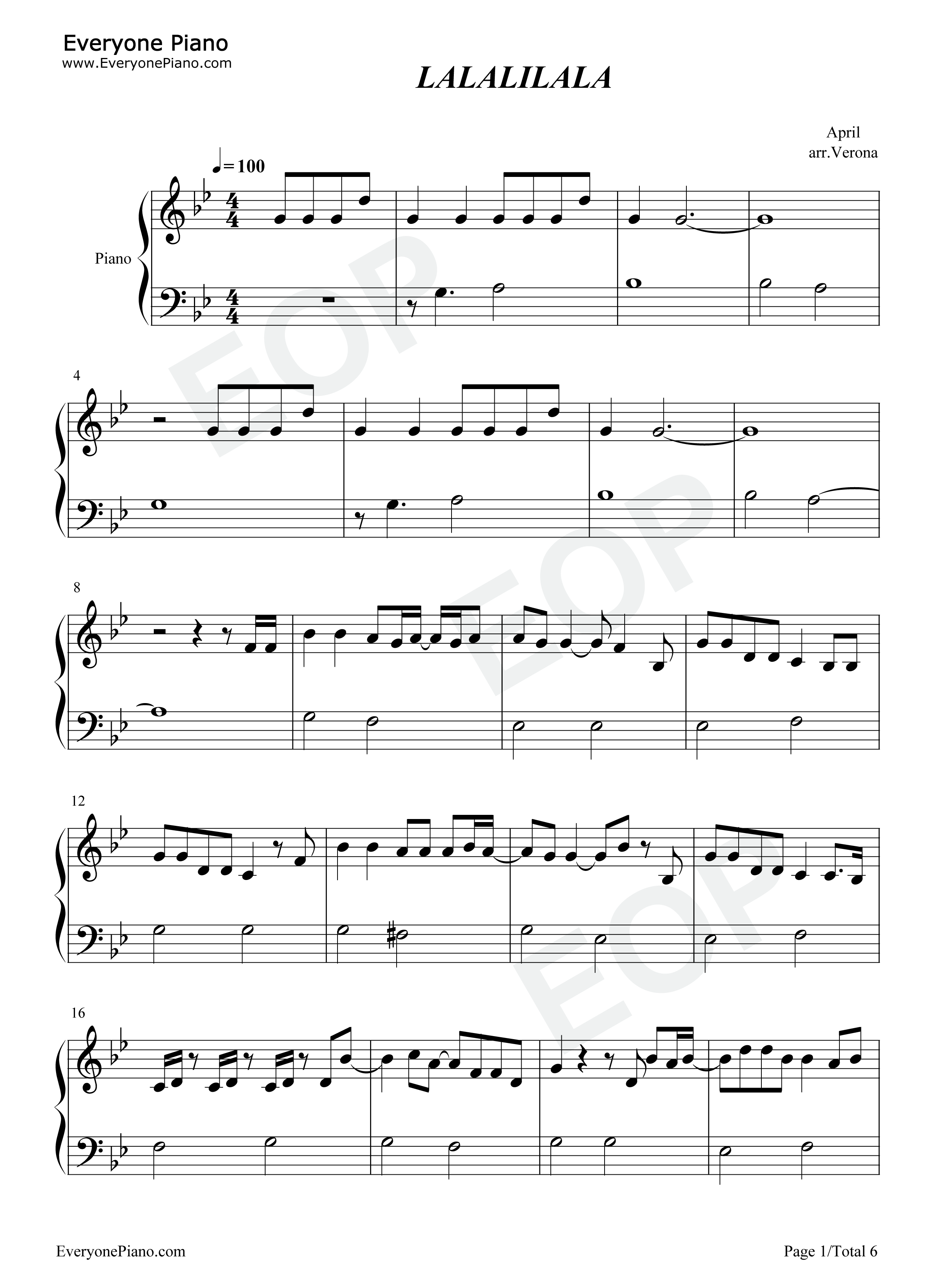 Lalalilala钢琴谱_April