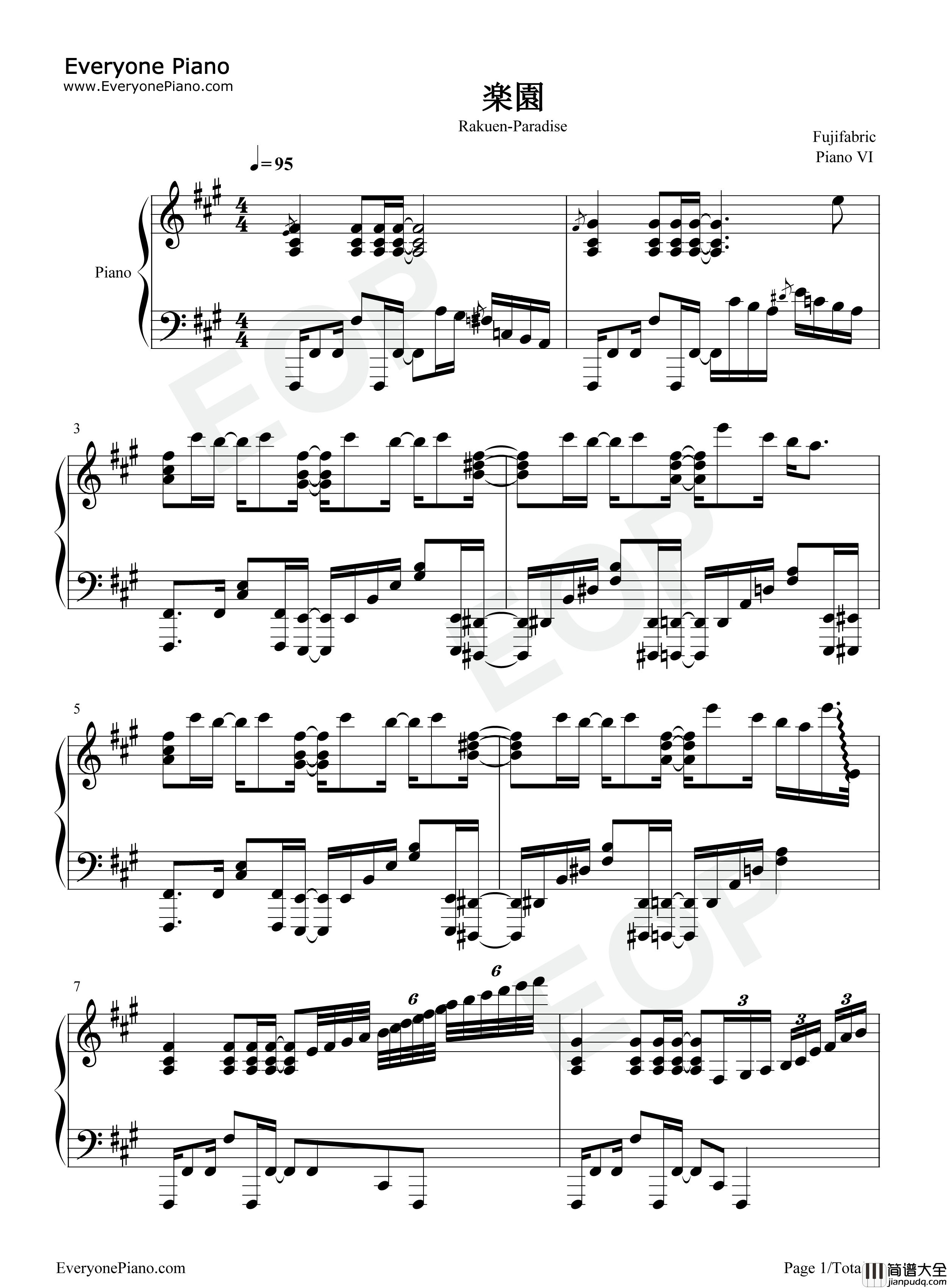 楽園钢琴谱_Fujifabric