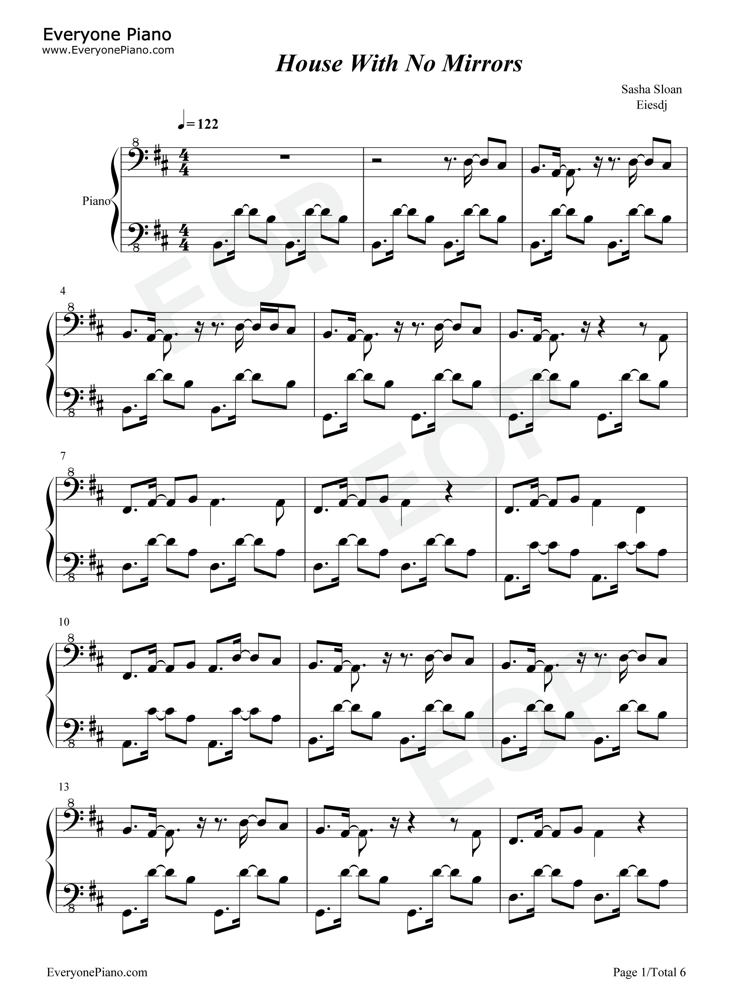 House_With_No_Mirrors钢琴谱_Sasha_Sloan