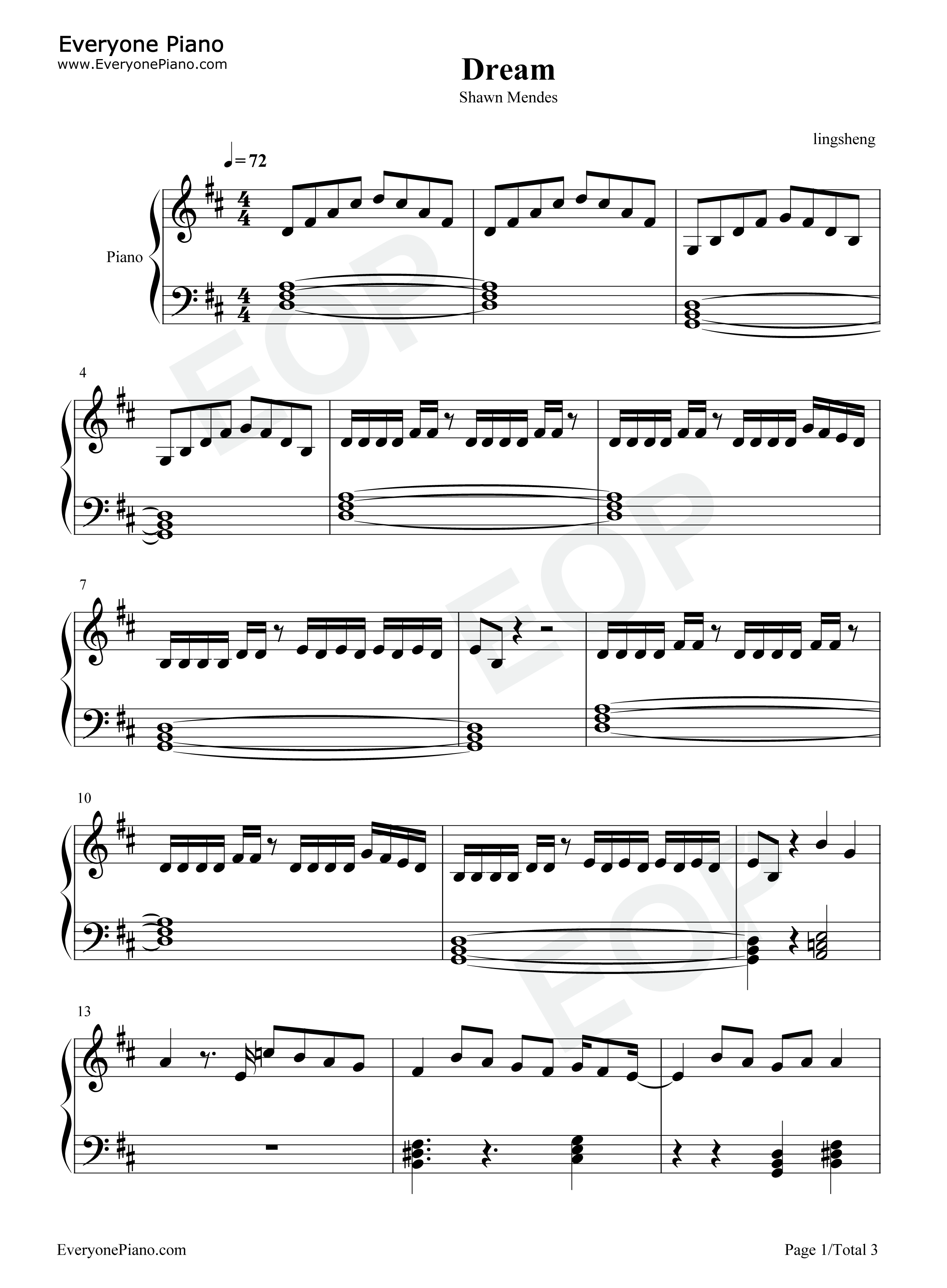Dream钢琴谱_Shawn_Mendes